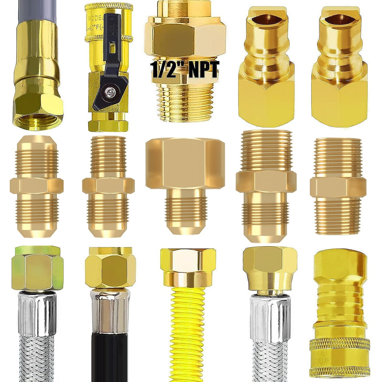 Upgraded 12Feet High Pressure Braided Propane Hose Extension with Conversion Coupling 3/8" Flare to 1/2" Female NPT, 1/4" Male NPT, 3/8" Male Flare for BBQ Grill, Fire Pit, Heater