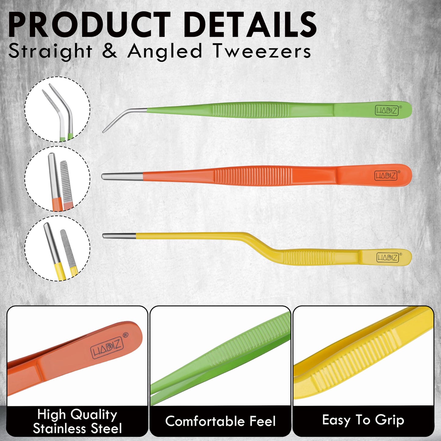 HADIZ Garden Tweezers set of 3,15cm Size Stainless Steel for Succulents & Cactus Plant Care and Maintenance Multi Purpose Tools