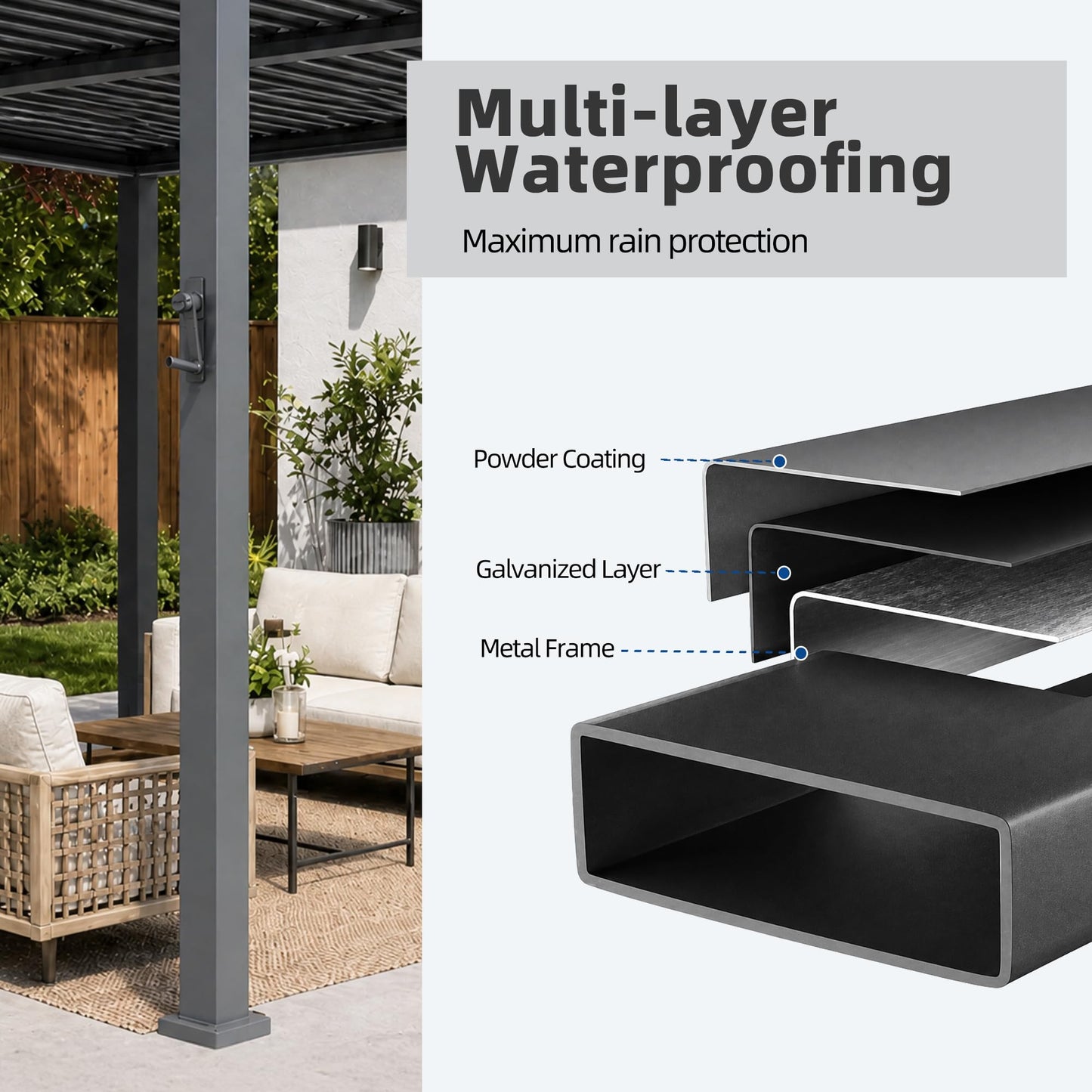 Suvivityse 10x10 Louvered Pergola with Lights, Aluminum Pergola with Adjustable Roof, Metal Outdoor Pergolas for Patios, Garden and Deck, Grey