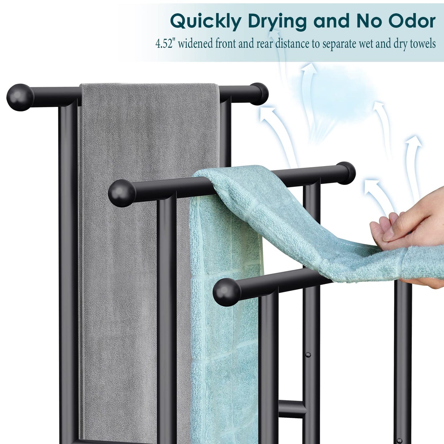 Kayfia 40" H Free Standing Towel Rack, 3 Tier Alloy Steel Stand with Basket, Blanket Drying and Display Rack for Oversized Bath Towels Bathroom Accessories, Next to Tub or Shower