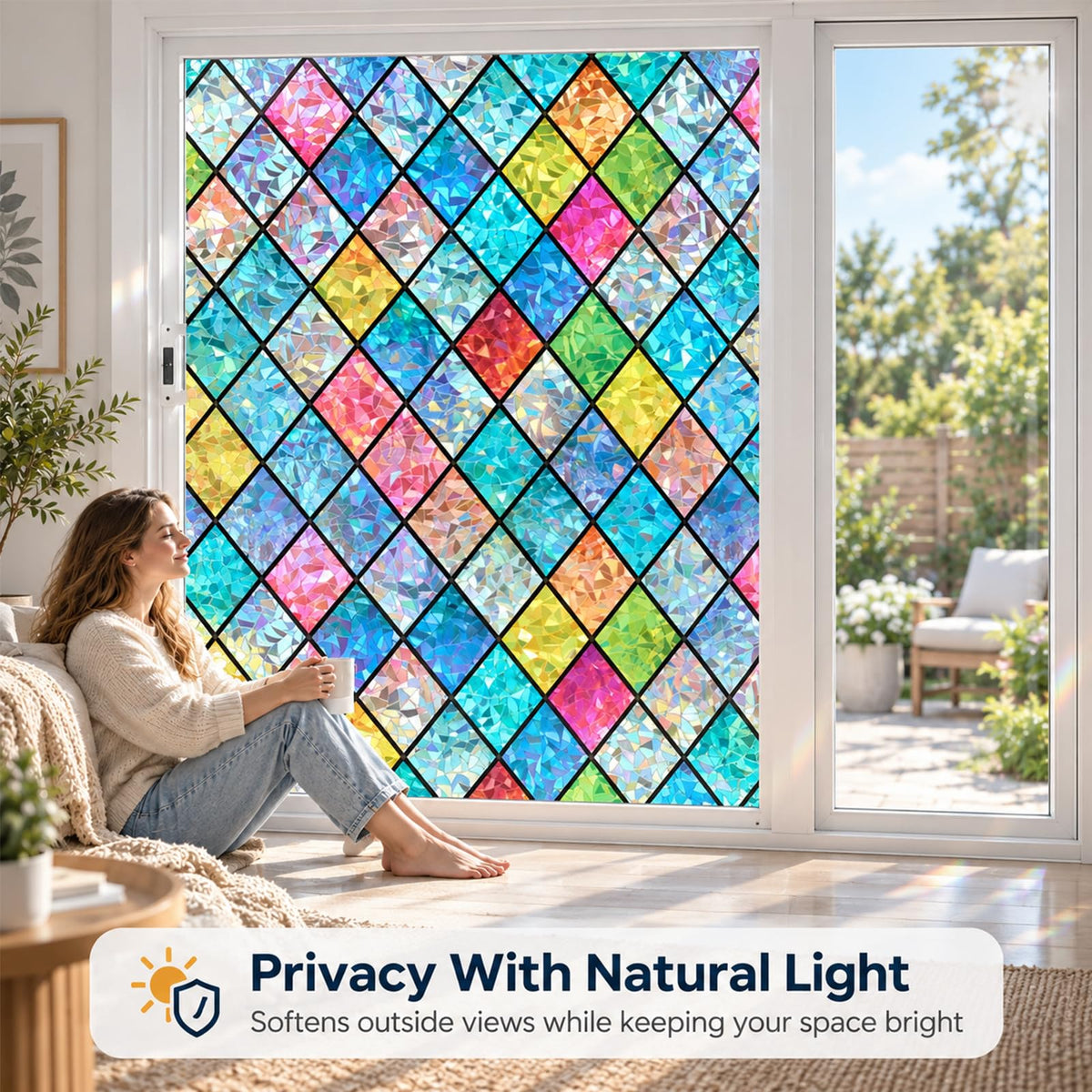 Bectosy Stained Glass Window Privacy Film, Static Cling, 17.5" x 78.7"