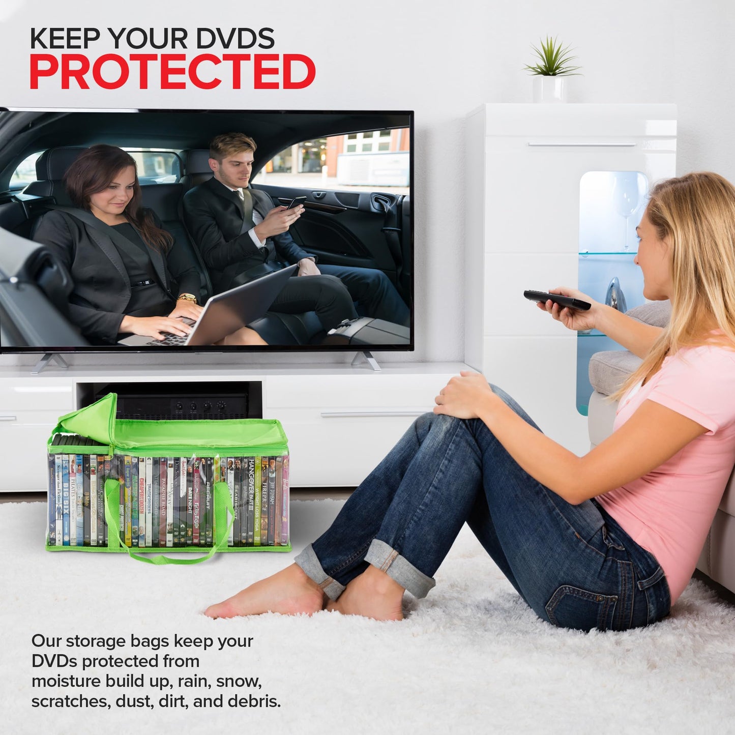 Stock Your Home DVD Storage Bags (Set of 6) Media Organizer Bag for DVDs, CDs, Blu Ray Disc, Movie Cases, VHS Box, Video Game Disks, Clear Plastic Holders with Carrying Handles and Zipper - Green