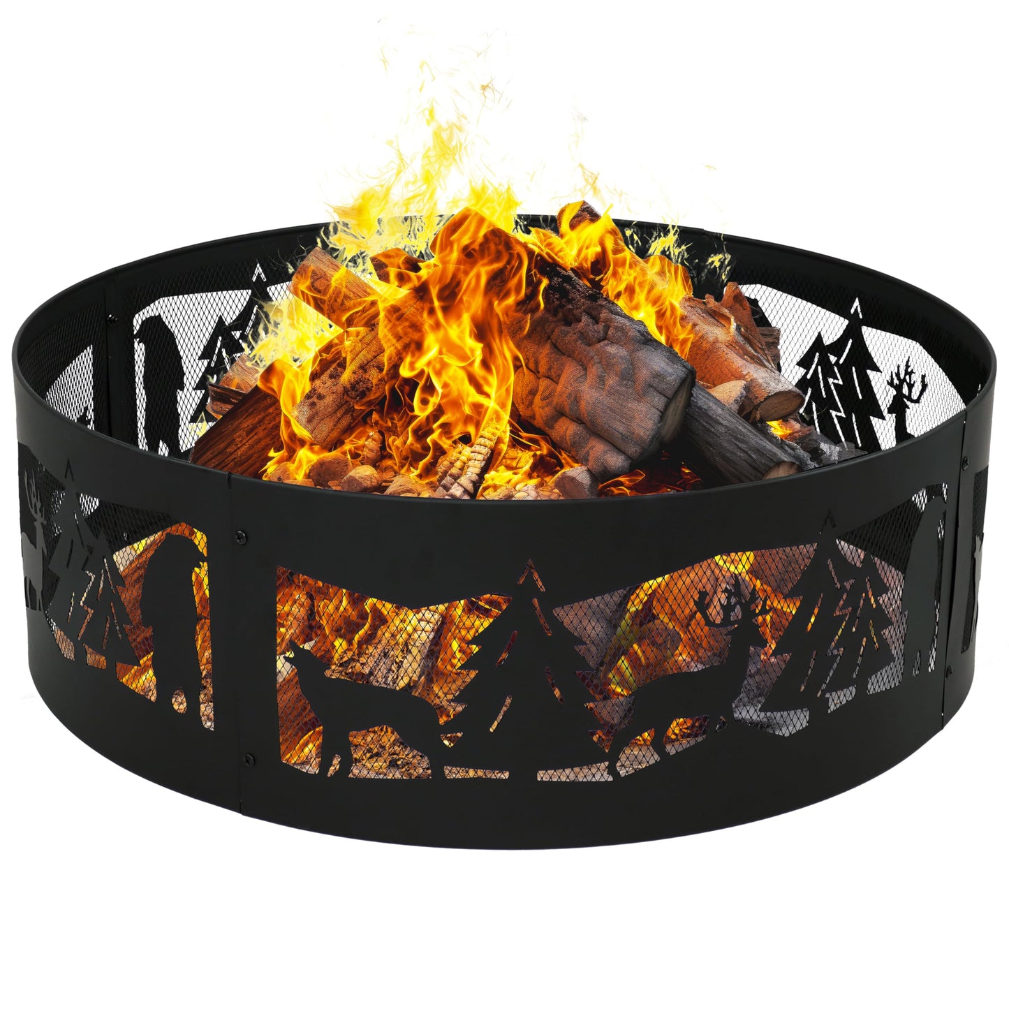 Sunnydaze Wood Burning Outdoor Metal Fire Pit Ring, 36", Forest Wilderness