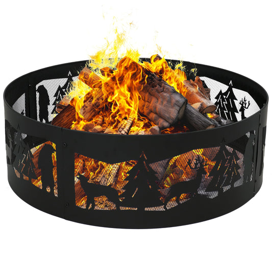 Sunnydaze Wood Burning Outdoor Metal Fire Pit Ring, 36", Forest Wilderness