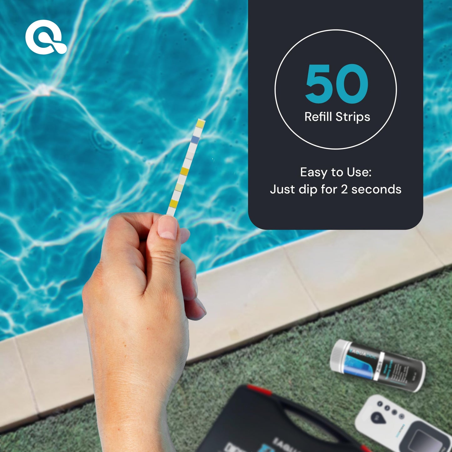 AquaDoc 7-in-1 Spa & Hot Tub Test Strips - 50 Pool Test Strips for pH, Chlorine, Hardness, Bromine, Cyanuric Acid, Alkalinity