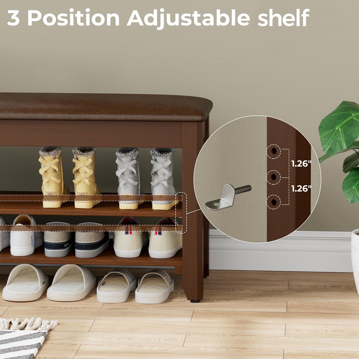 Homleke 39.4" Wide Solid Wood Shoe Rack Bench with Flip-Top Storage