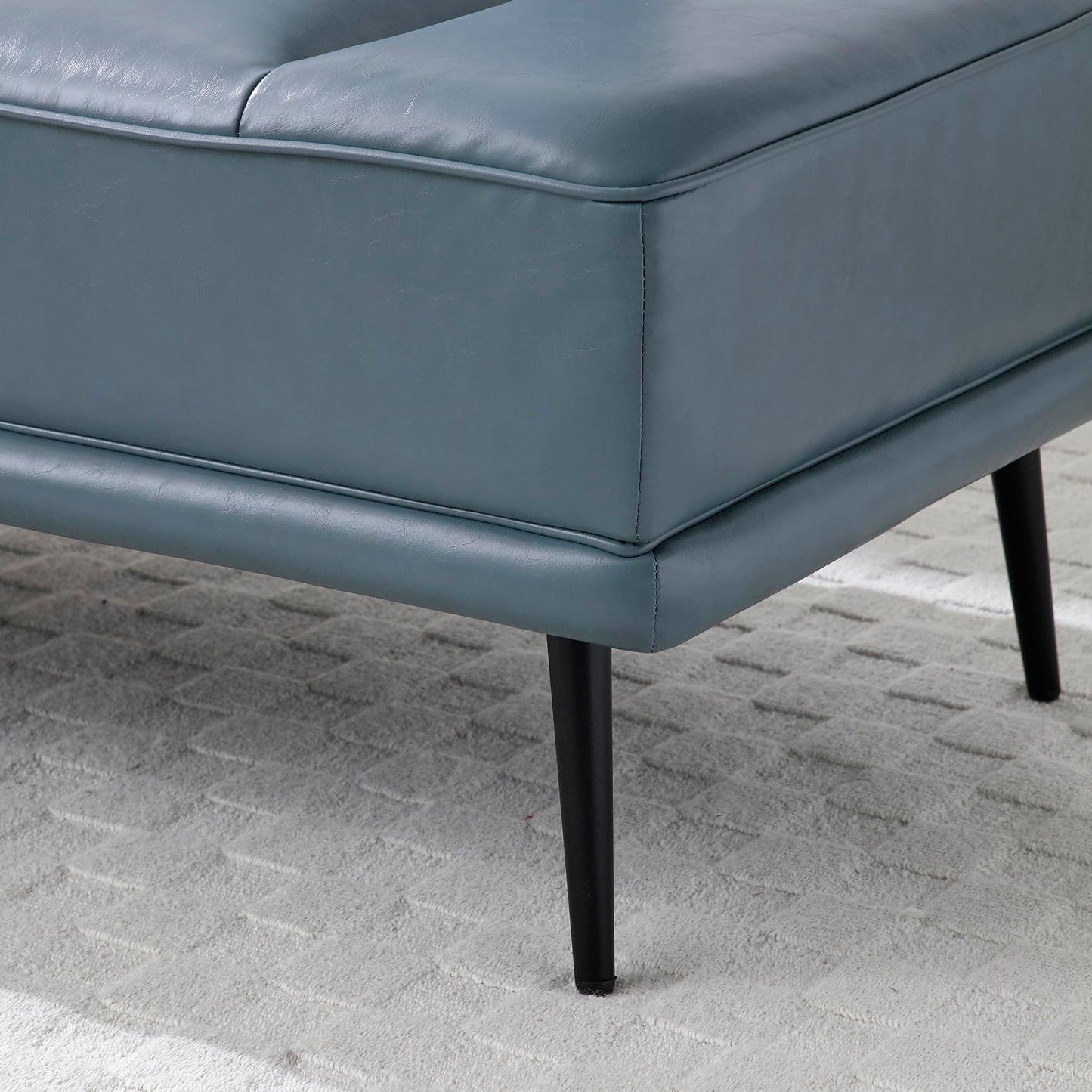 Modern Upholstered End of Bed Bench with 360-Degree Swivel Tray, 2 Seater Sofa Couch with Side Table, Settee Bench with Metal Legs Backrest for Living Room,Entryway,Foyer (PU-With Tray, Grayish Blue)