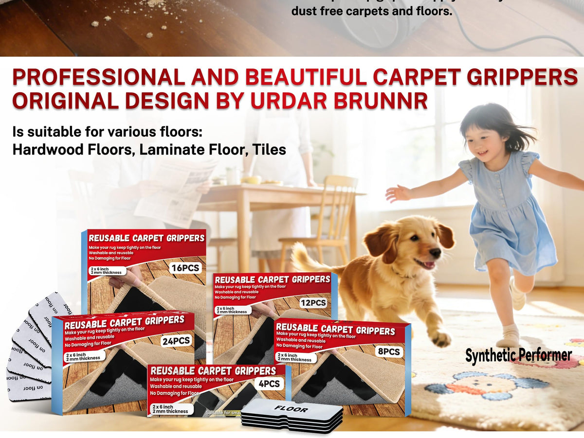 Reusable Rug Tape Grippers,Carpet Tape No Damaging for Hardwood Floors 12Pc