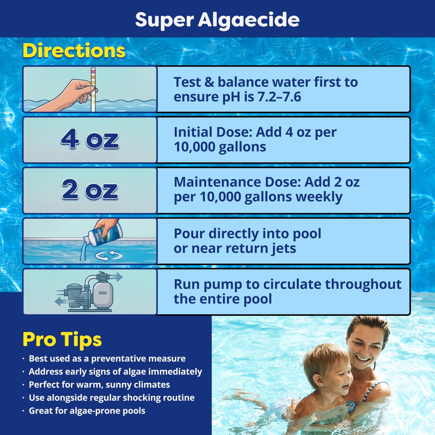 In The Swim Super Algaecide for Above Ground or Inground Swimming Pools – Low Odor, Non-Foaming Preventative for Yellow/Mustard Algae in Swimming Pools - 7.1% Chelated Copper – 1 Quart