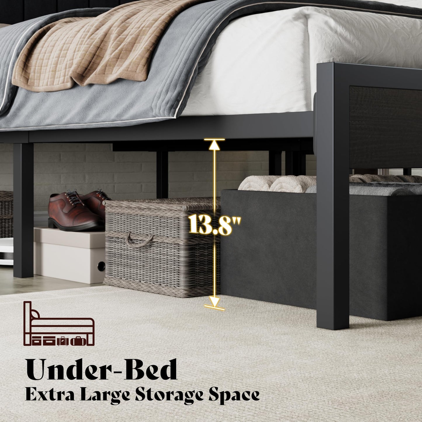 AMERLIFE Queen Bed Frame with LED Lights & 2-Tier Storage Headboard