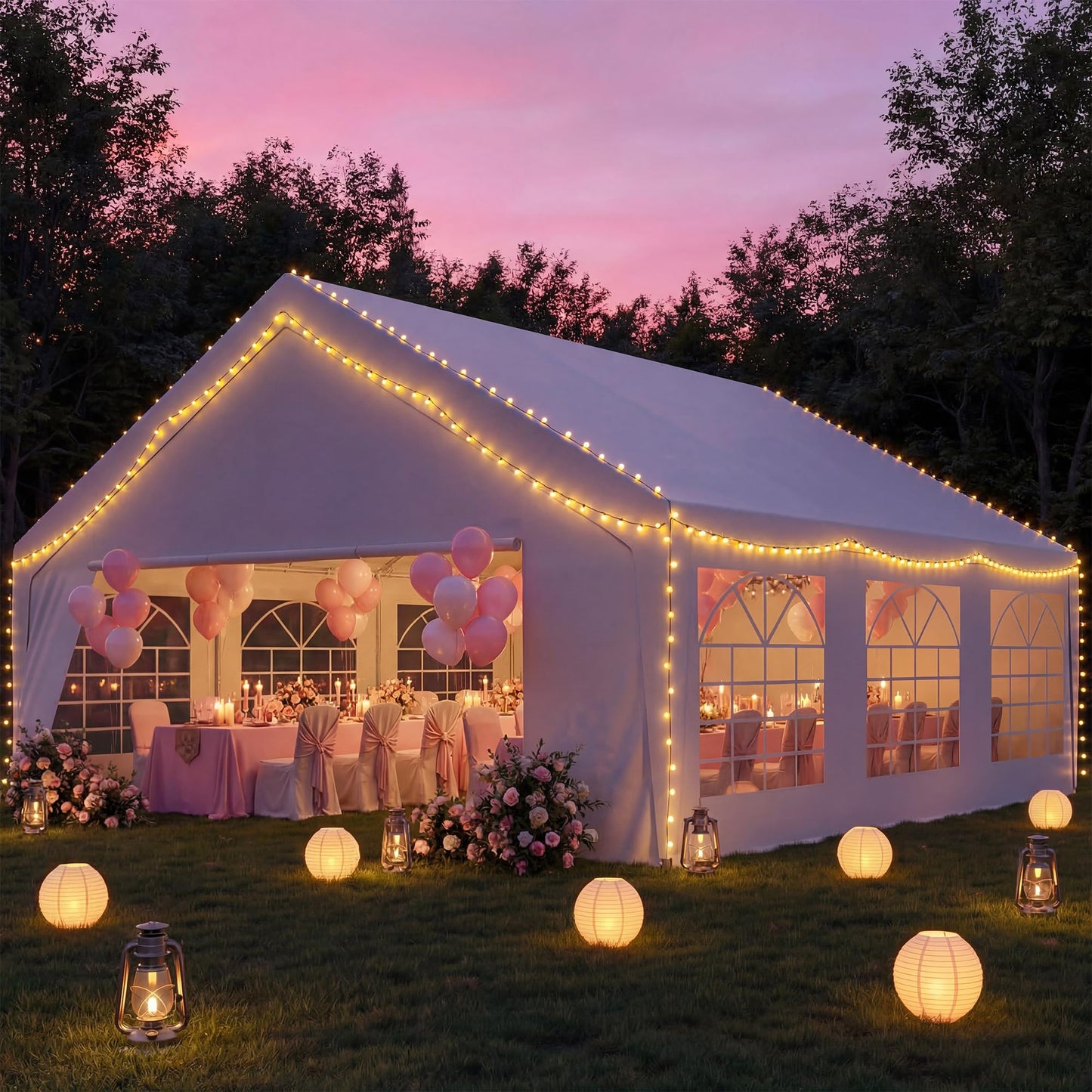 LAUSAINT HOME 20x20 Party Tent, Heavy Duty Waterproof Canopy Tent with Removable Sidewalls & Roll-Up Zipper Door, Large Outdoor Event Shelter with Steel Frame for Wedding, Party, BBQ, 30-50 People