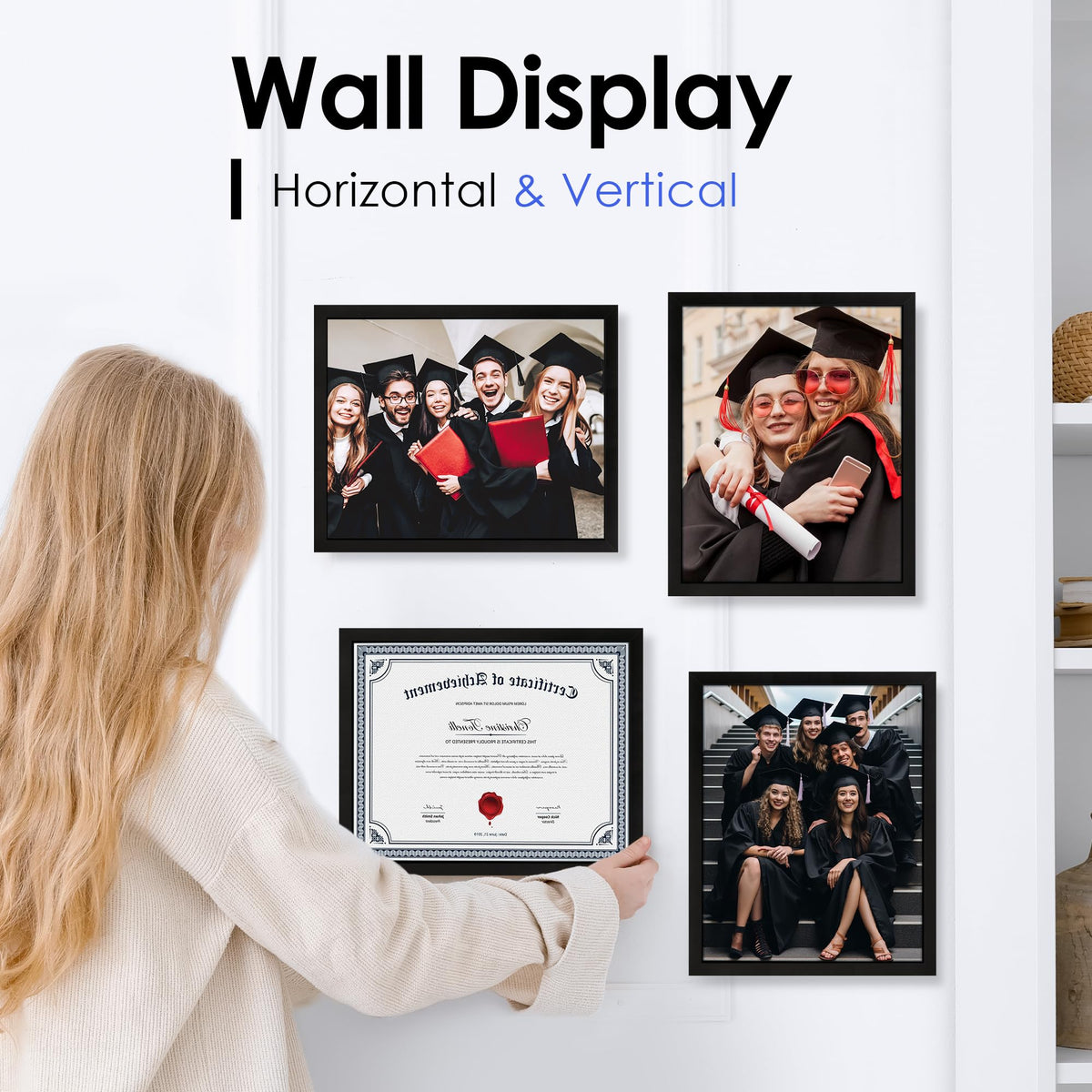 FIXSMITH 8.5x11 Diploma Frame, Black Picture Frames with Clear Plexiglass, 2 Pack Certificate Frames for Wall Display, 8.5x11 Document Frame, High School Diploma Frame