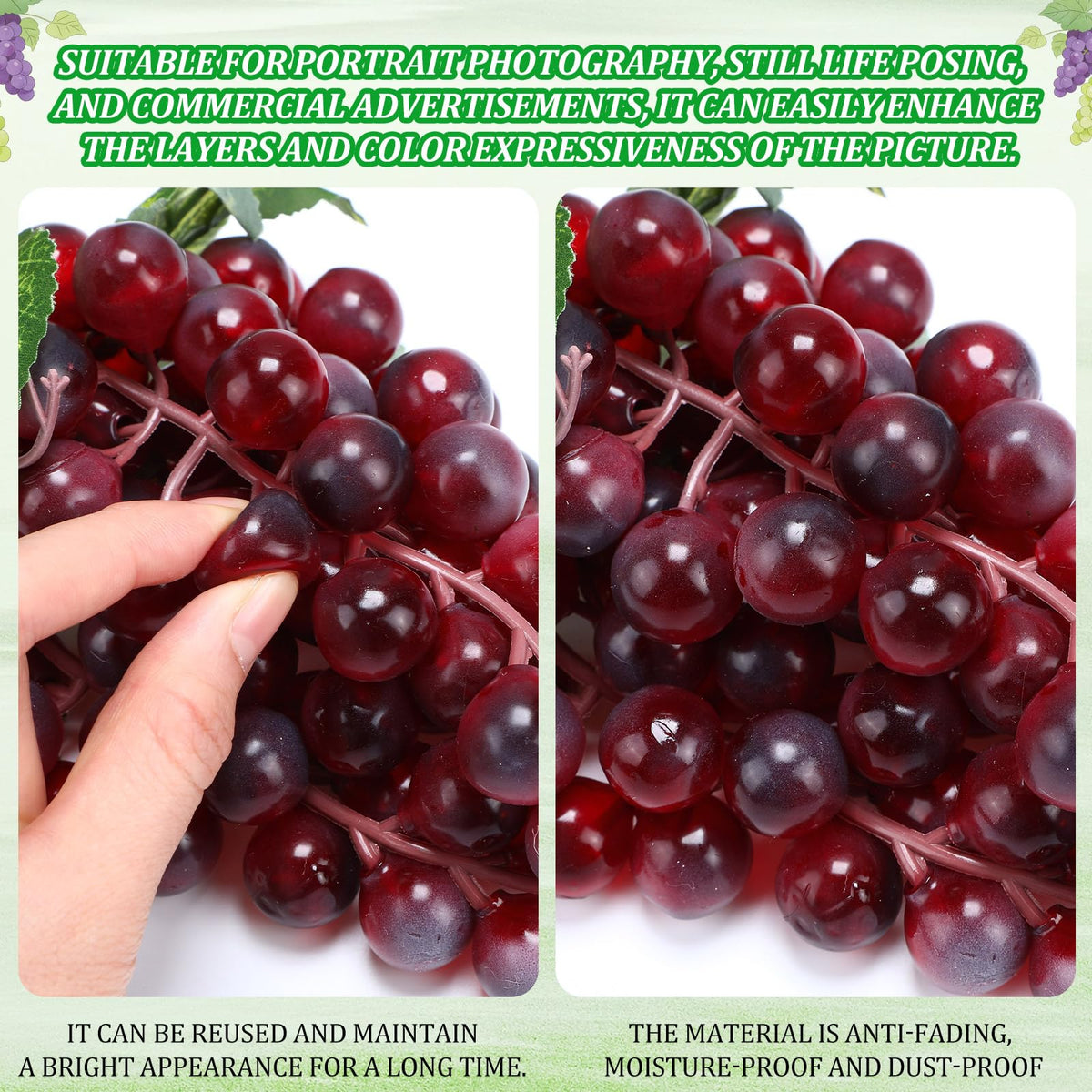 Wavyknot Artificial Grape Fake Grapes, Classic Style, Multicolor, 24 Pcs