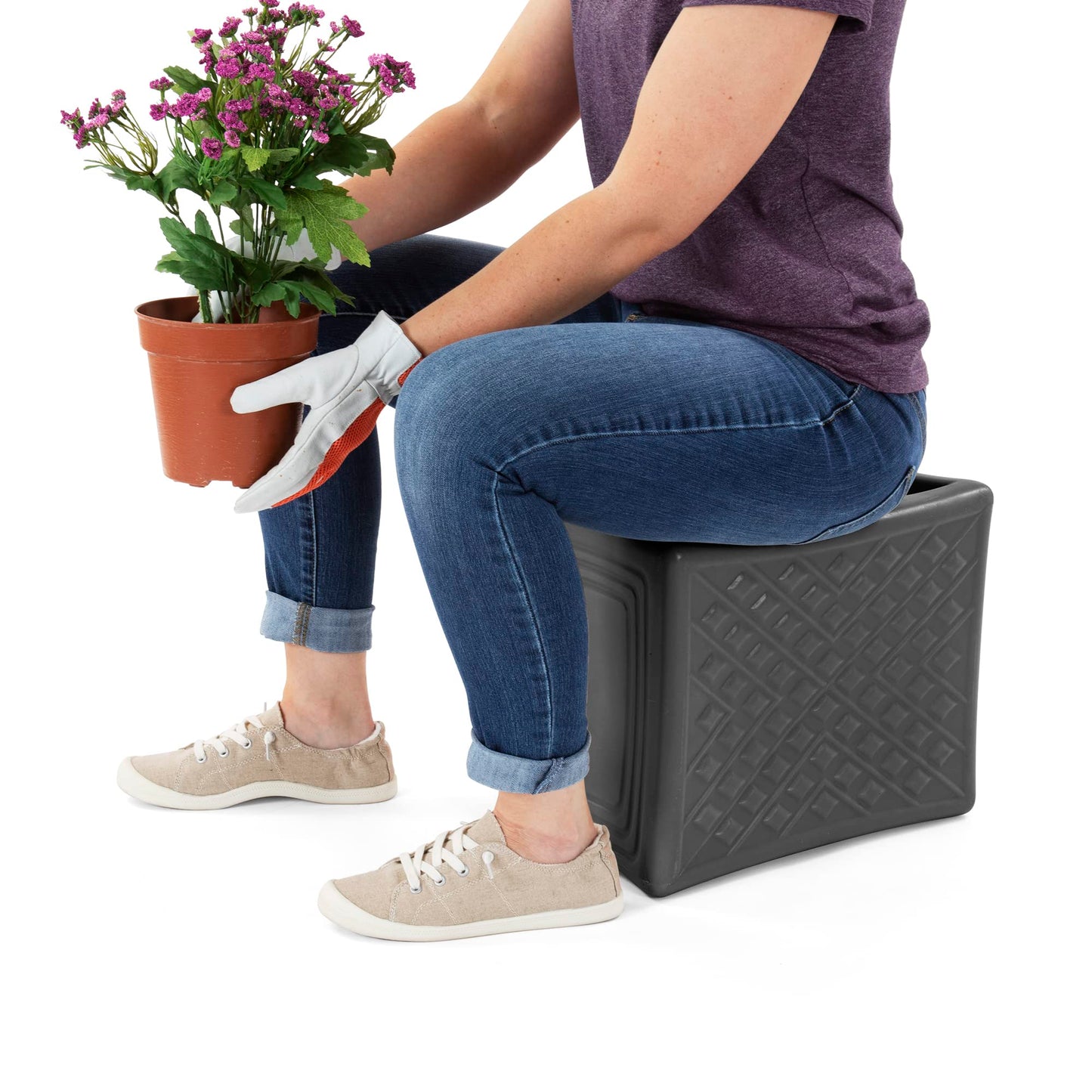 Simplay3 Handy Home 3-Level Heavy Duty Work/Garden Seat - 12" x 15" x 9" - Gray, Made in USA