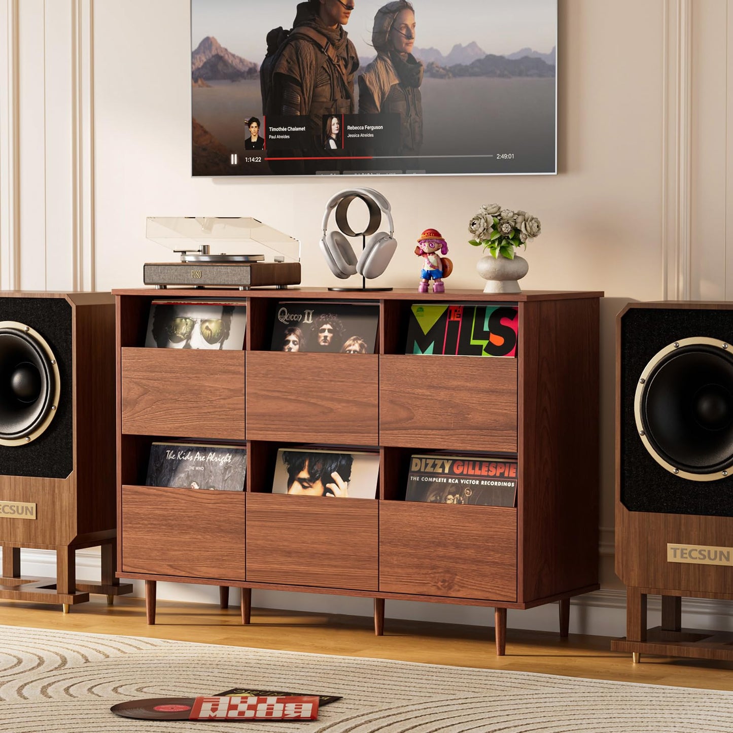 BROTTAR 47.2" Large Record Player Stand, Vinyl Record Storage Cabinet,Brown