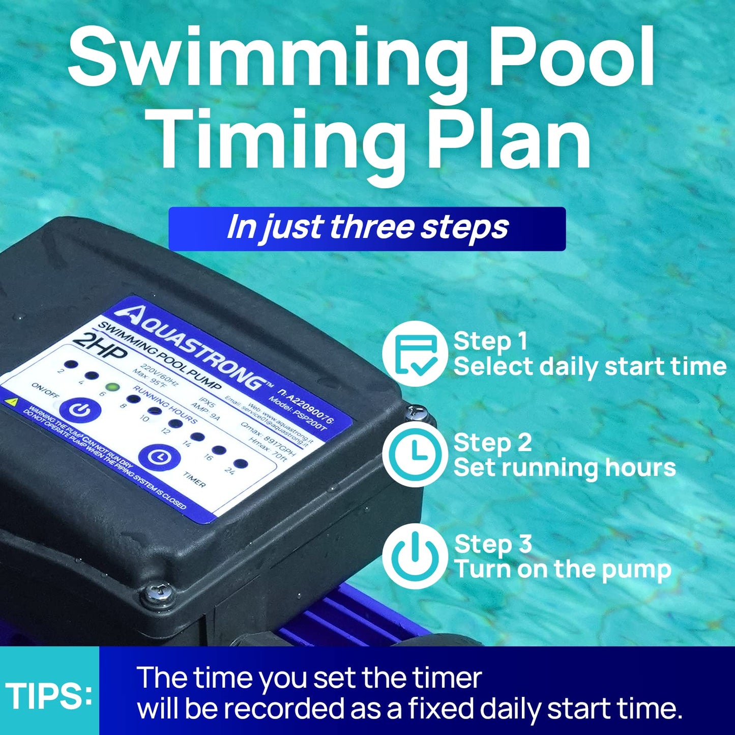 Aquastrong 2HP In/Above Ground Pool Pump with Timer, 220V, 8917GPH, High Flow, Powerful Self Primming Swimming Pool Pumps with Filter