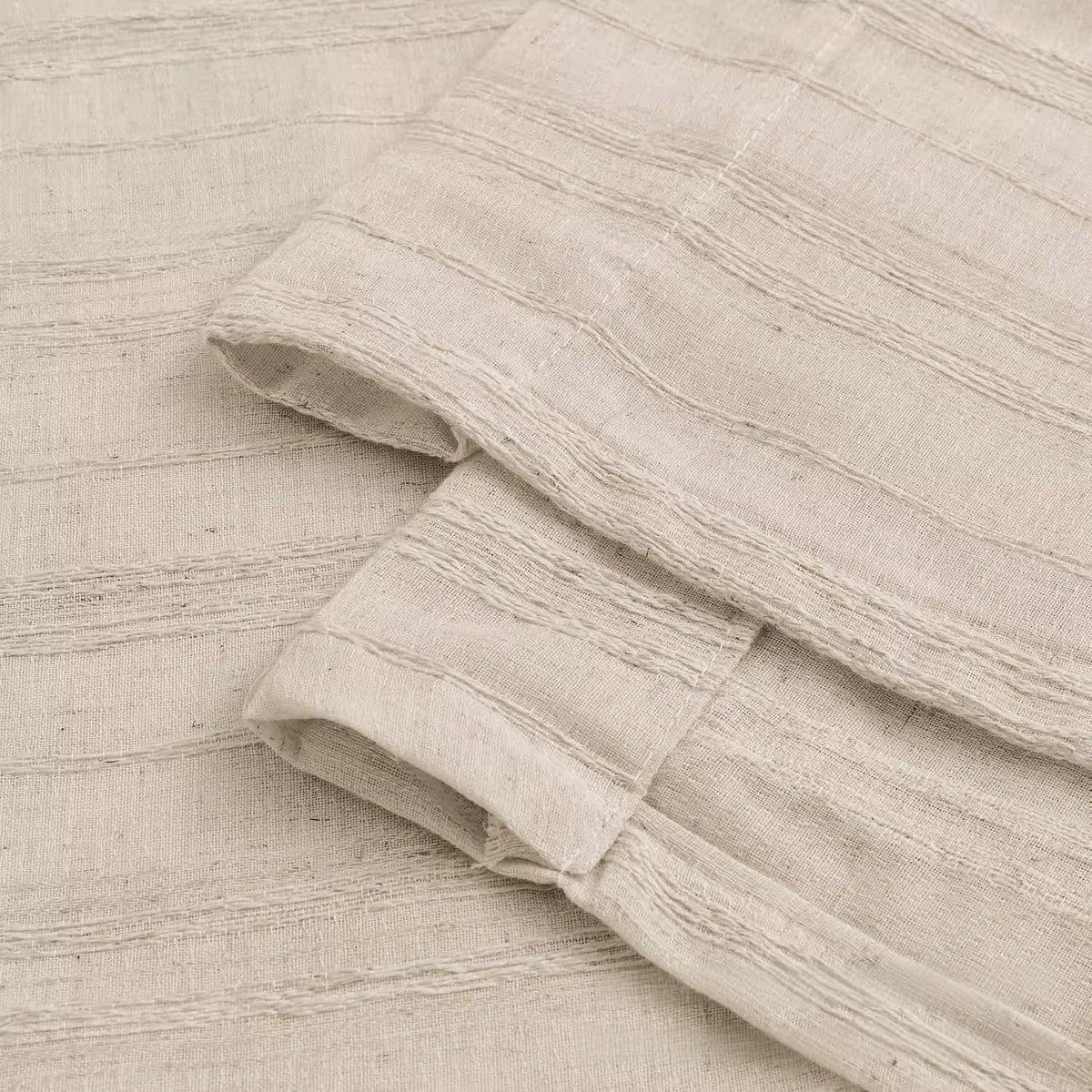 Gxi Beige Striped Sheer Curtain Tie Up Balloon Curtain for Kitchen Bathroom