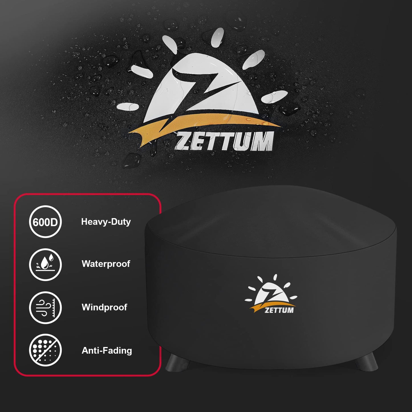 Zettum Fire Pit Cover Round 50 Inch - Outdoor Firepit Cover Heavy Duty & Waterproof, 600D Patio Fire Table Cover Large Gas Fire Pit Accessories Fade & Weather Resistant - 50 x 50 x 24 Inch
