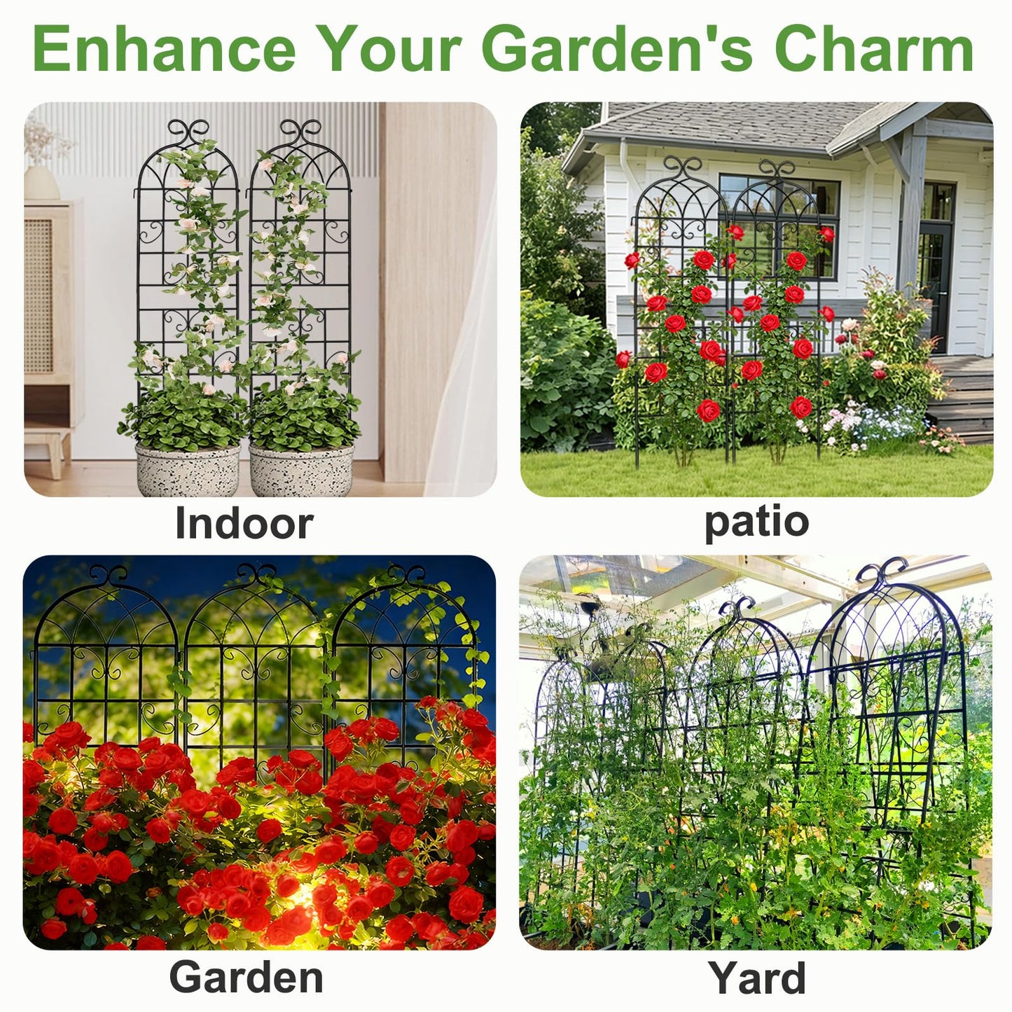 Lorenzo 2 Pcs 70 x 19.7 Inch Metal Garden Trellis for Climbing Plants Outdoor, Black Coated Frame, Plant Support for Outdoor Roses Vines Cucumber Vegetables
