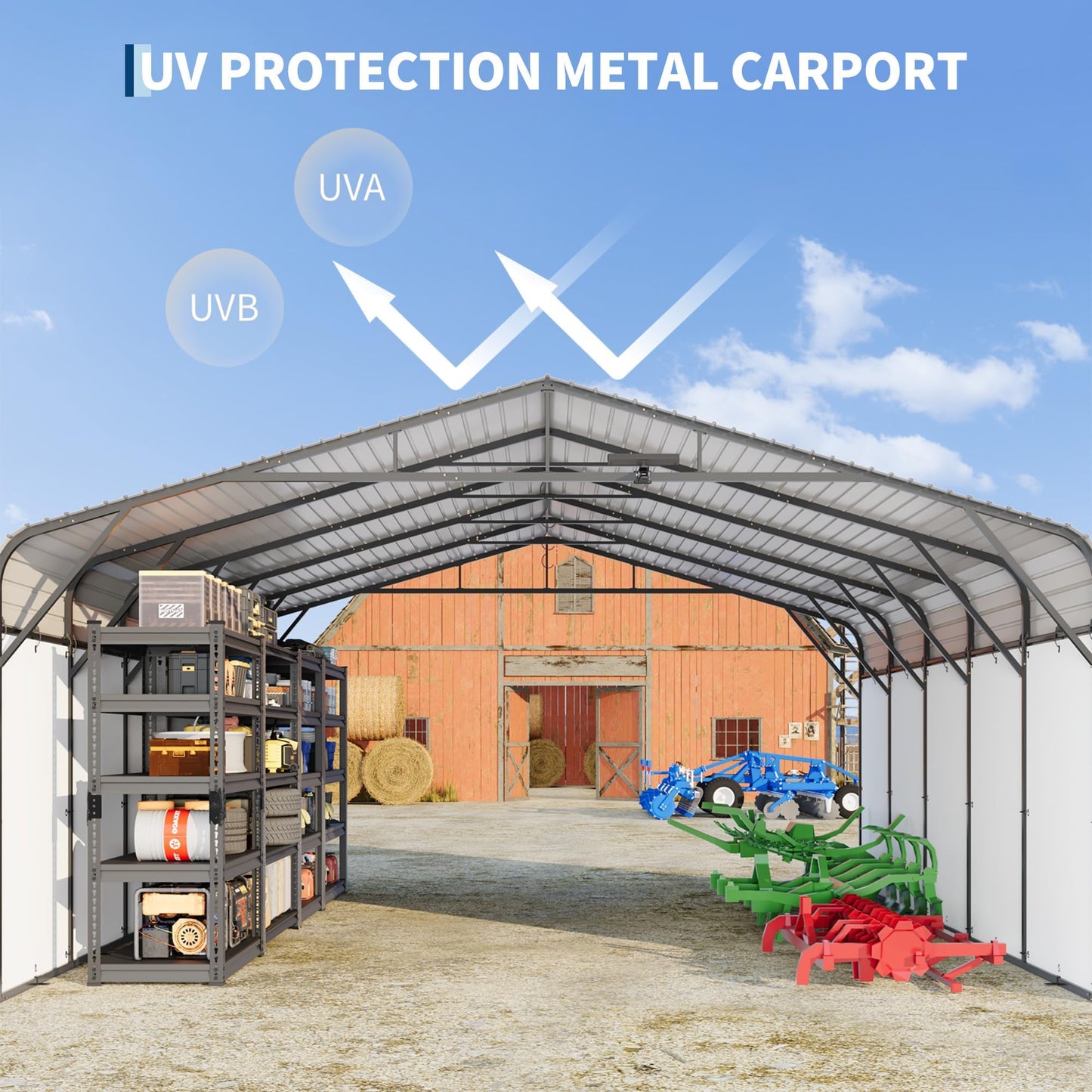 Garvee 20x25ft Heavy Duty Metal Carport, 2-Car Carport Kit with Solar Lights and Removable PE Sidewalls, RV Boat Trailer Steel Garage Shelter
