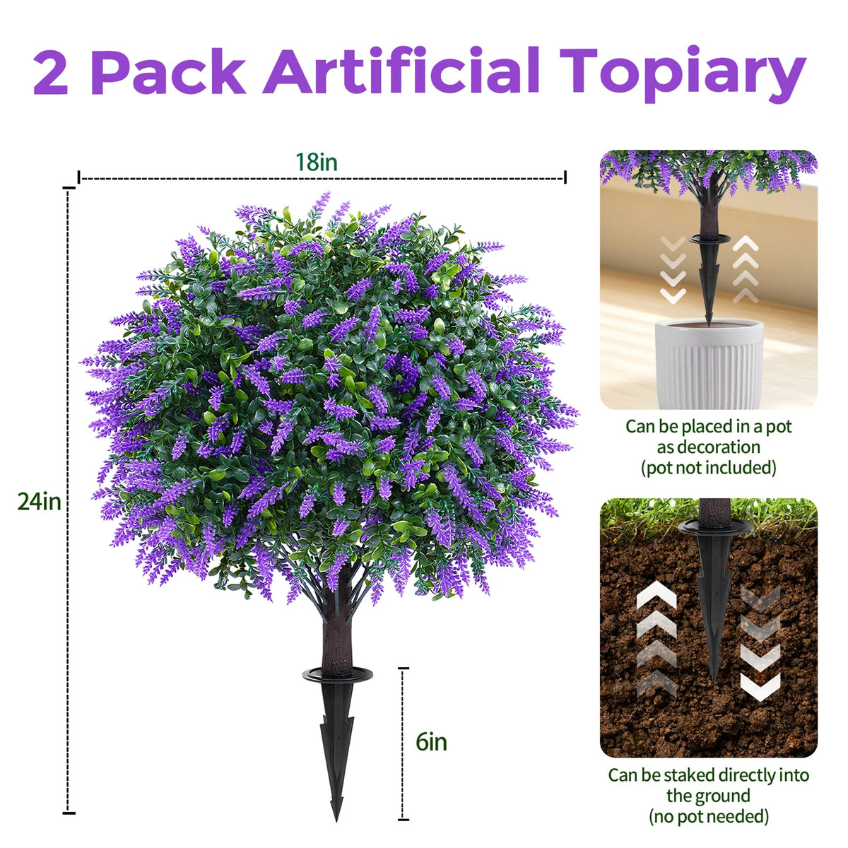 Artificial Boxwood Topiary Ball with Lavender, Set of 2 UV Resistant