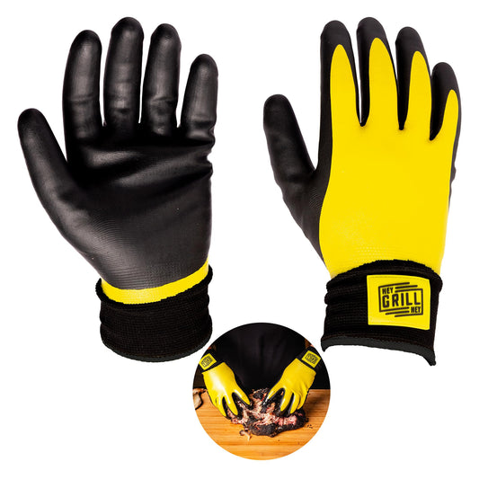 Hey Grill Hey Pitmaster Gloves | BBQ Gloves | Heat Protection up to 500°F or 260°C | High Temp Resistance | Fireproof Glove for Grilling Smoking Barbecue | Washable Mitts | Waterproof | Size - Large