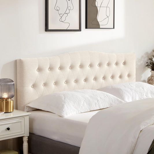 Huatean Home Tufted Upholstered Headboard California King, Sturdy and Durable Solid Wood Bed headboard, Fabric Headboard Adjustable Height from 37” to 51”, Button Diamond Design Head Board, Beige