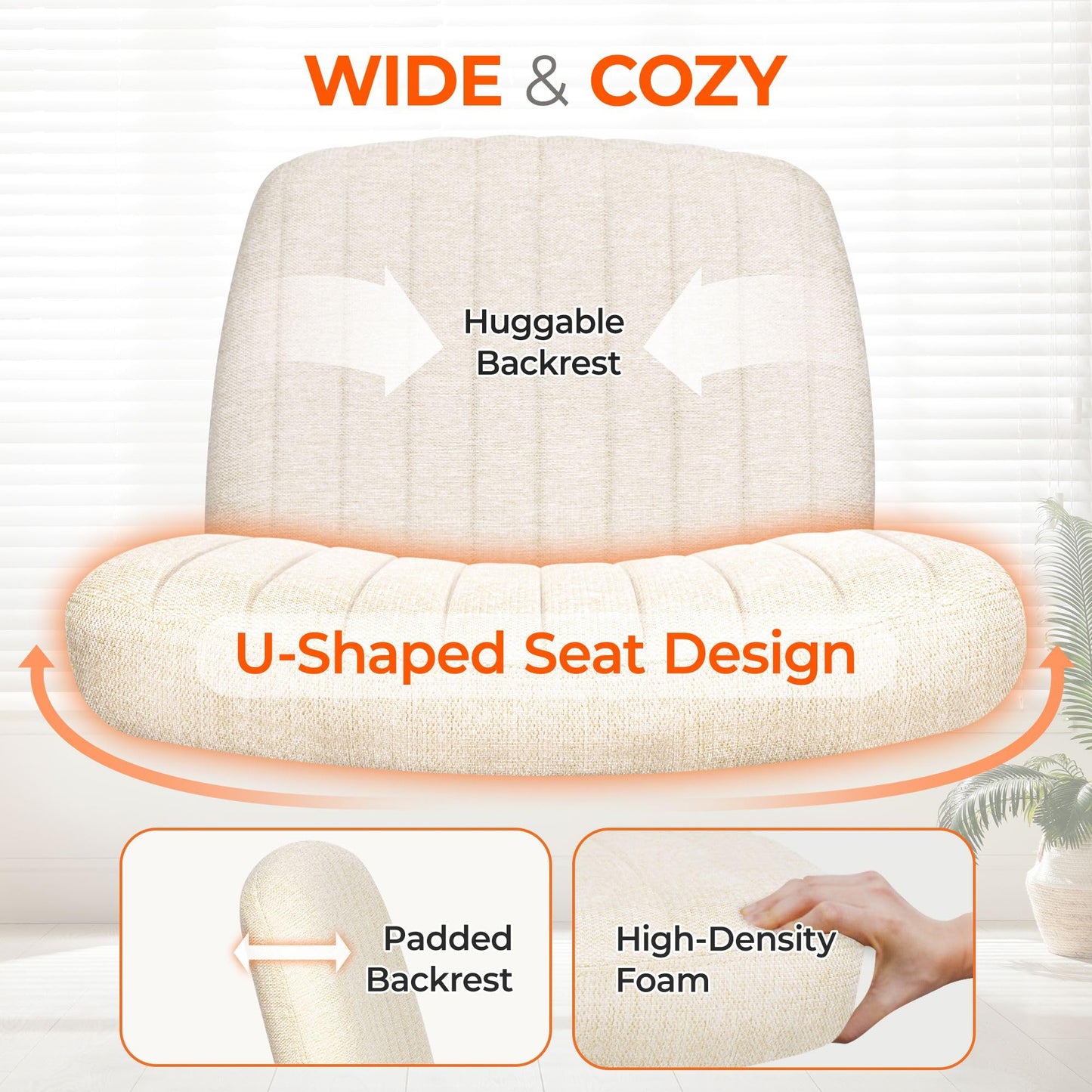 Orange Factory Criss Cross Chair, Wide Fabric Vanity Desk Seat, Beige Wheel