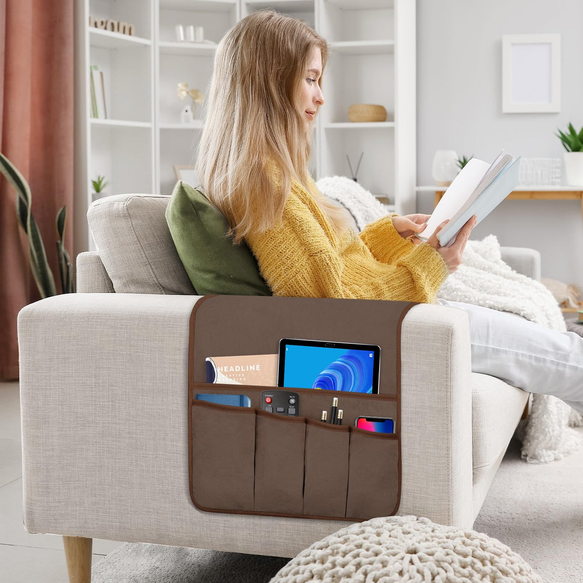 Remote Control Holder for Armchair Caddy, Remote Holder with 5 Pockets