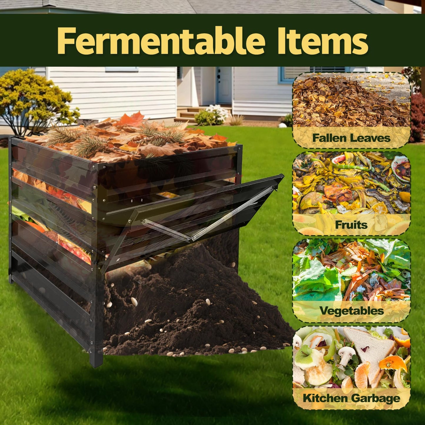 BUKLIYN Compost Bin Outdoor - 285 Gallon Metal Wire Mesh Compost Bins with Rust-Proof Coating, Compost Bin for Yard Waste, Leaves & Kitchen Scraps, 41(L)*41(W)*39.4(H) inch