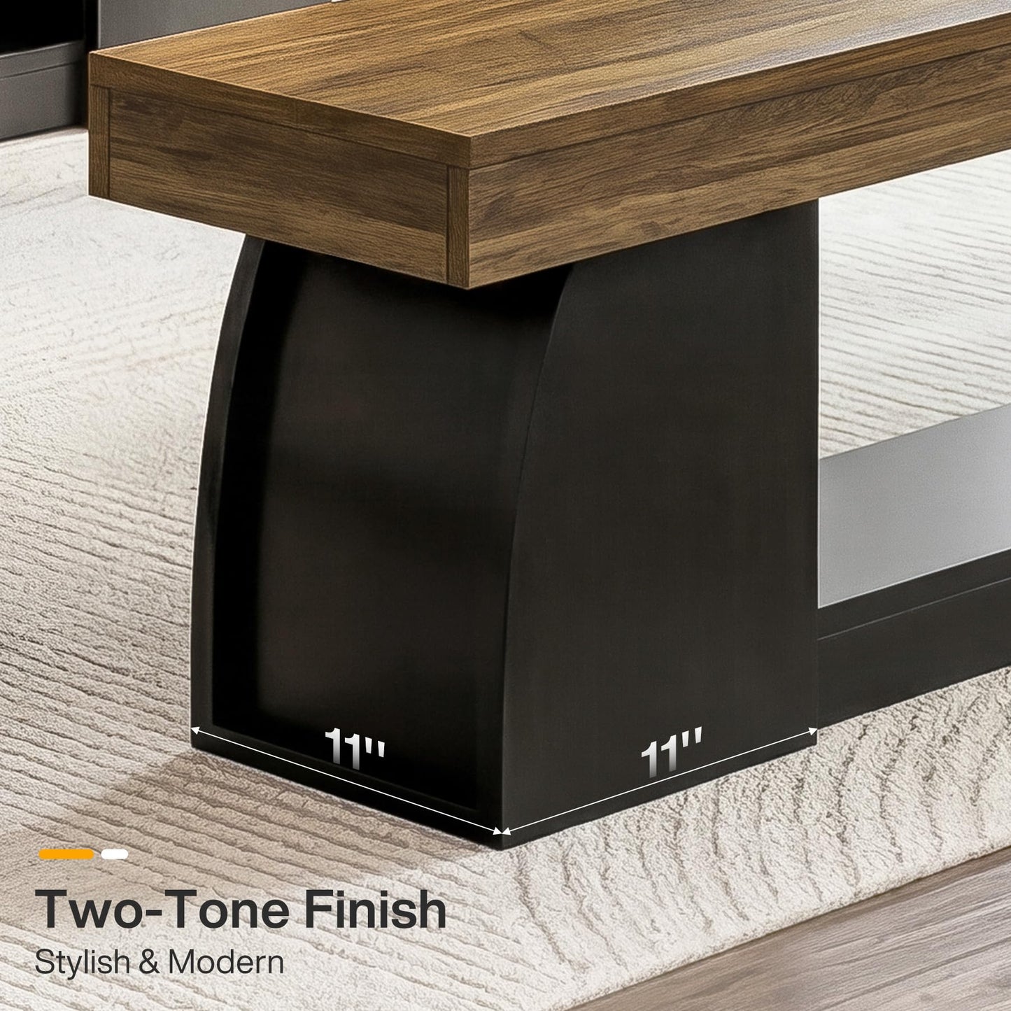 Tribesigns 63 Inch Dining Bench, Farmhouse Long Kitchen Table Bench with Sturdy Frame, Wooden Indoor Kitchen Dining Seat for Dining Room, Living Room, Restaurant, Brown & Black
