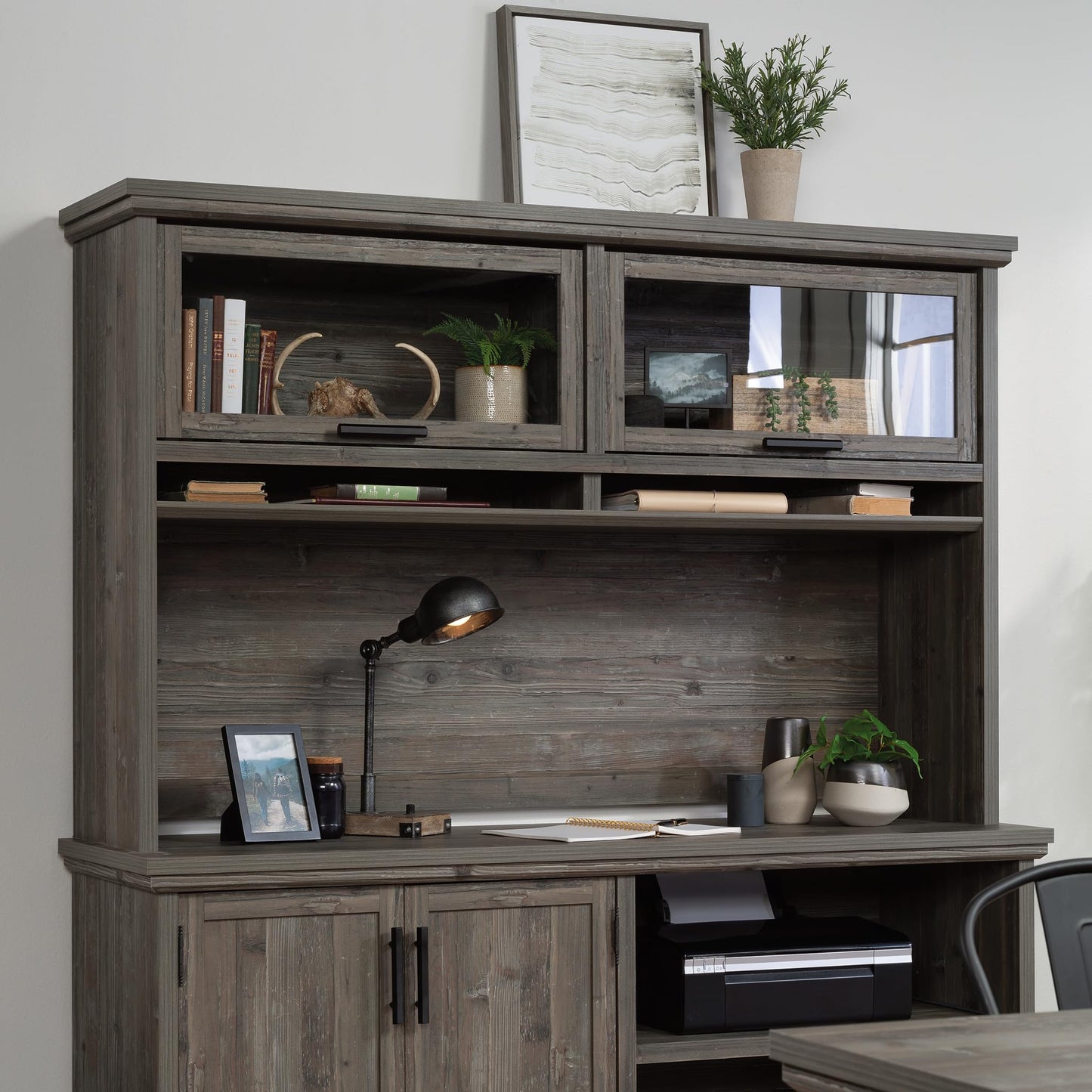 Sauder Aspen Post Hutch in, Pebble Pine Finish