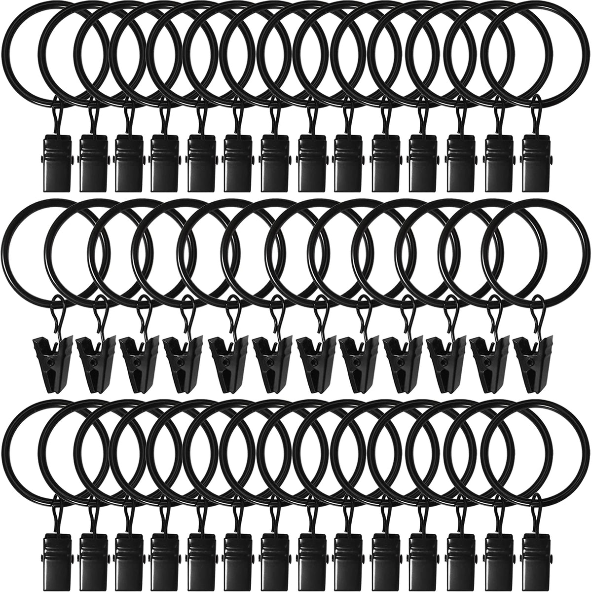 AMZSEVEN 40 Pack Metal Curtain Rings with Clips, 1.26 in ID, Black