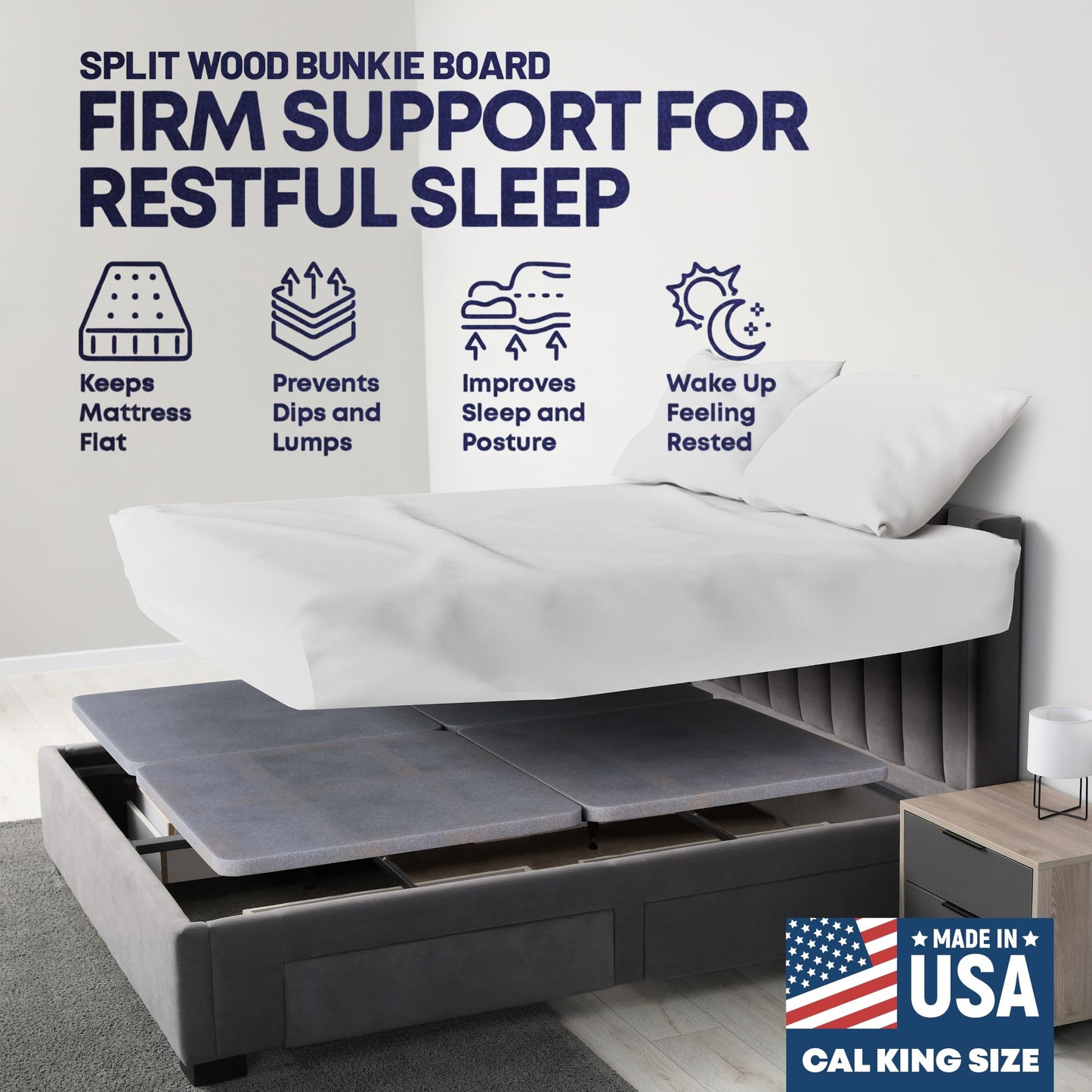 Zayton, 1.5" Split Wood Bunkie Board California King Size Bed, Under Mattress Support, Fully Assembled, Fabric Ventilation Cover-Replaces Wooden Slats or Box Spring for Bed Frames