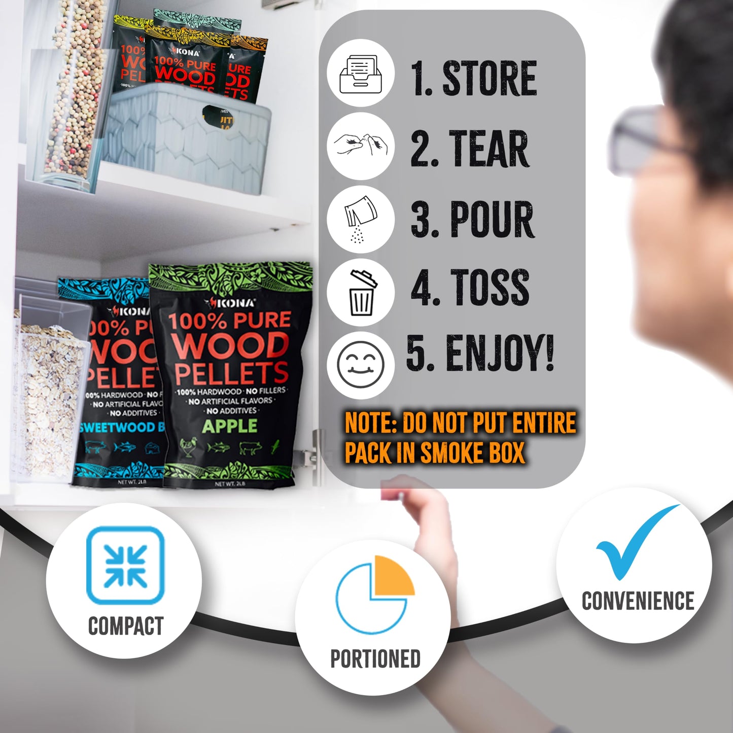 Kona Wood Pellets Intended for Ninja Woodfire Grill, 12 Stay-Fresh Smoke Pods (4 Flavors) - Sealed Single-Use Pouches for No-Mess Smoking Sessions