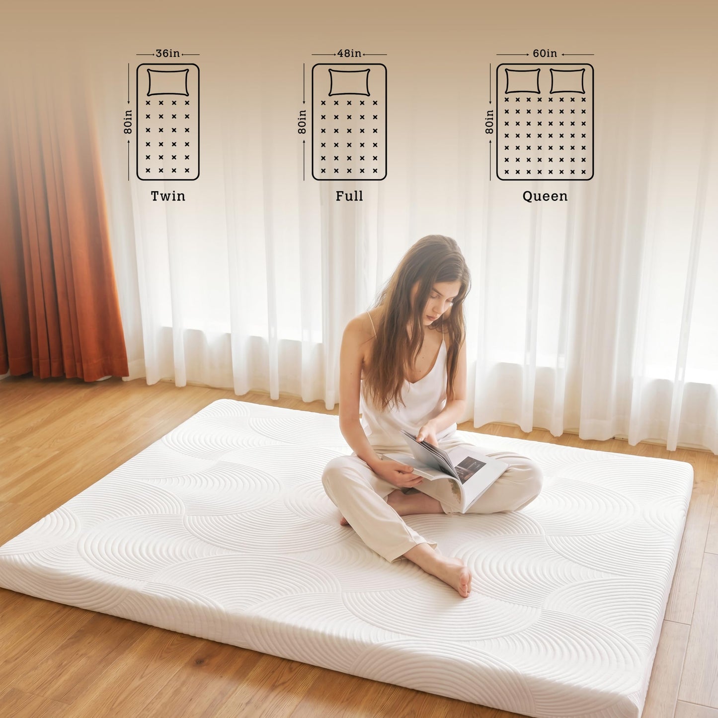 Castage Japanese Floor Mattress, 3.5" Thicken Futon Mattress Tatami Mat with Non-Slip Bottom,Removable Washable Cover,Foldable Mattress Tatami Mat Sleeping Pad，White Geometric，Twin（80‘’x36‘’）
