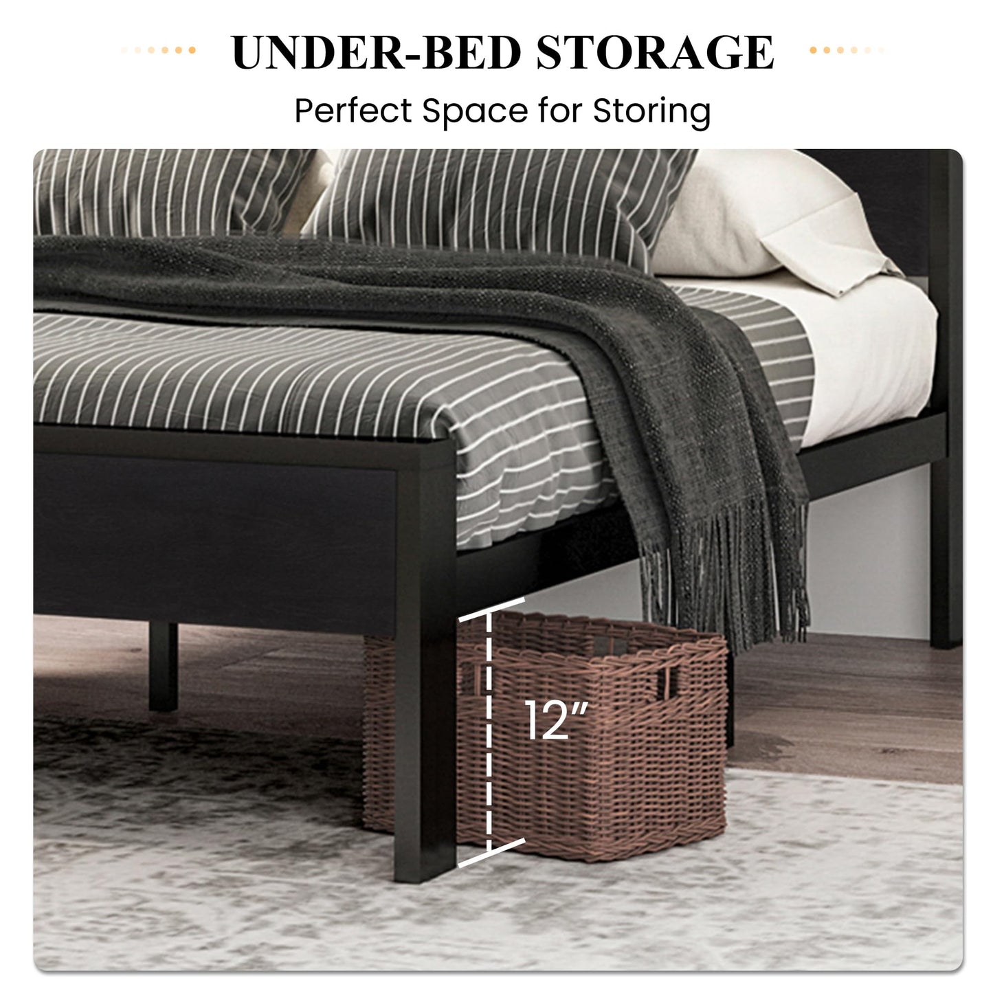 SHA CERLIN Full Size Bed Frame, Wooden Headboard and Footboard, Black Oak