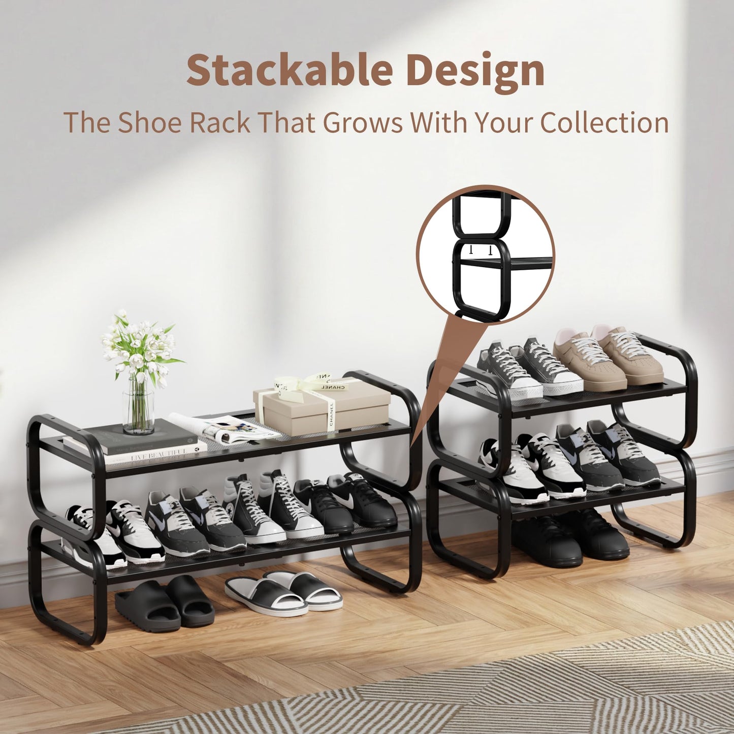HDDTTZ 2 Tier Shoe Rack - Expandable Shoe Organizer for Closet