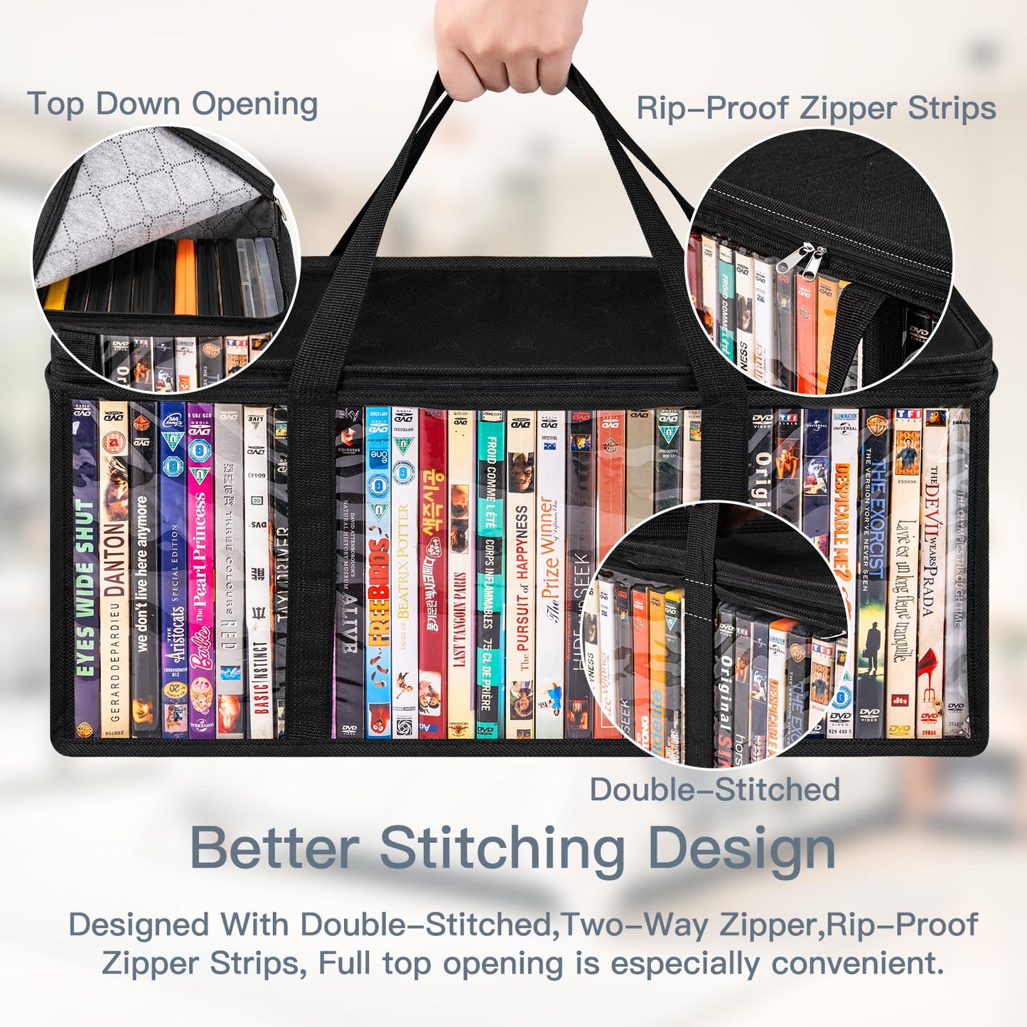 Criusia 6 Pack DVD Storage Bags, Clear PVC Media Organizer with Zipper and Handles, Stackable Holder Case for CDs, Blu-ray, Video Games, Albums, Movie Cases