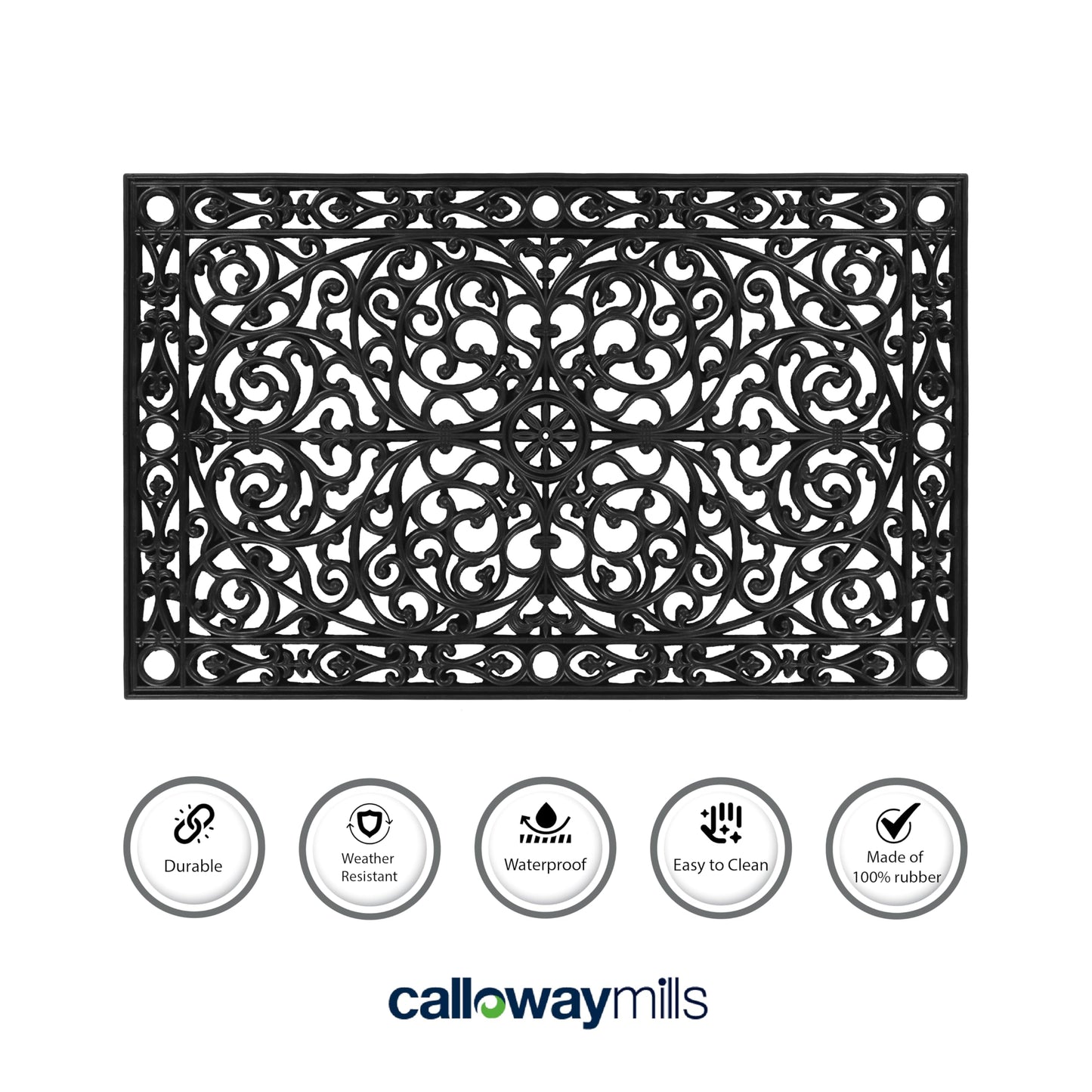 Calloway Mills AZ900222436 Gatsby Rubber Doormat, 24" x 36", Black