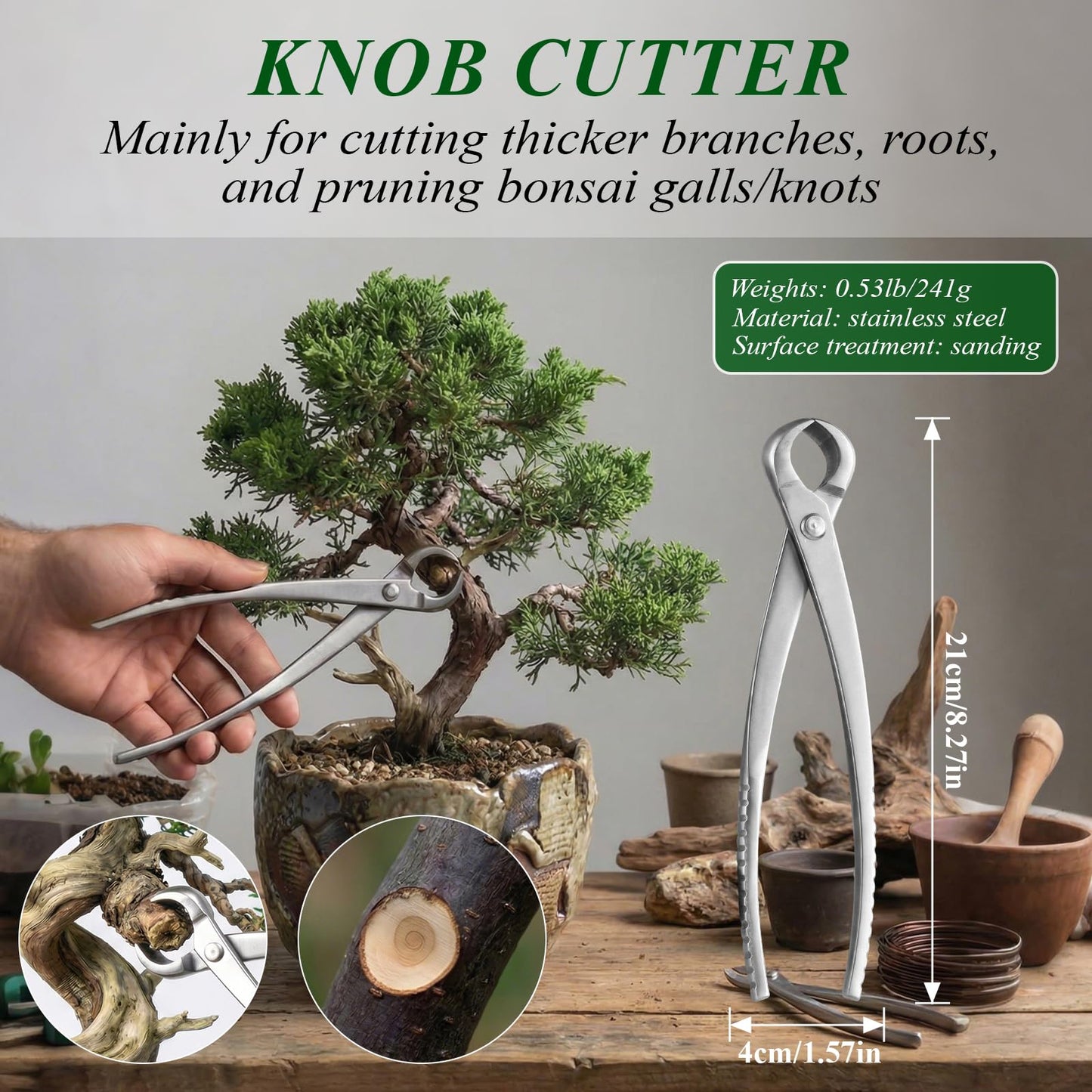 Bonsai Tools Set, 3-Piece Bonsai Tree Tools – Includes Knob Cutter, Concave Cutter, Bonsai Scissors for Precision Trimming and Plant Care, Bonsai Trimming Kit 3 tools