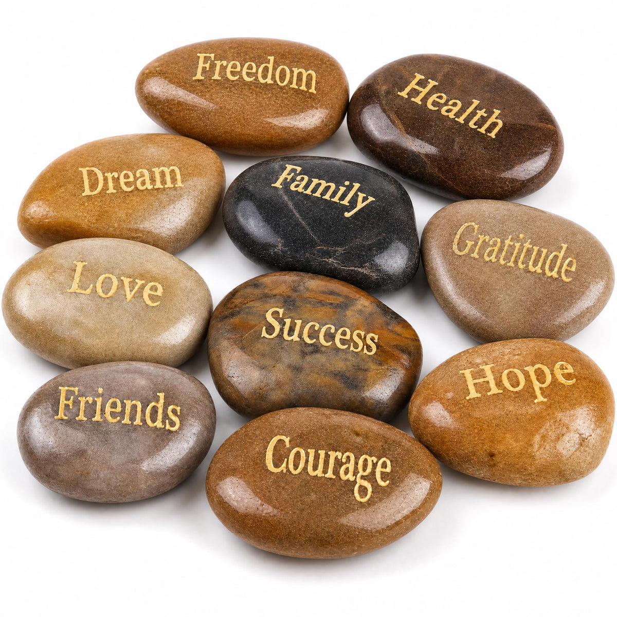 BIGOTTERS Engraved Inspirational Stones, 10 Different Words Encouragement