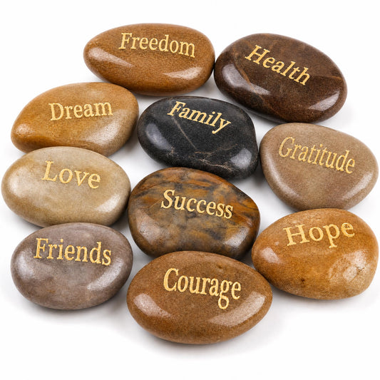 BIGOTTERS Engraved Inspirational Stones, 10 Different Words Encouragement