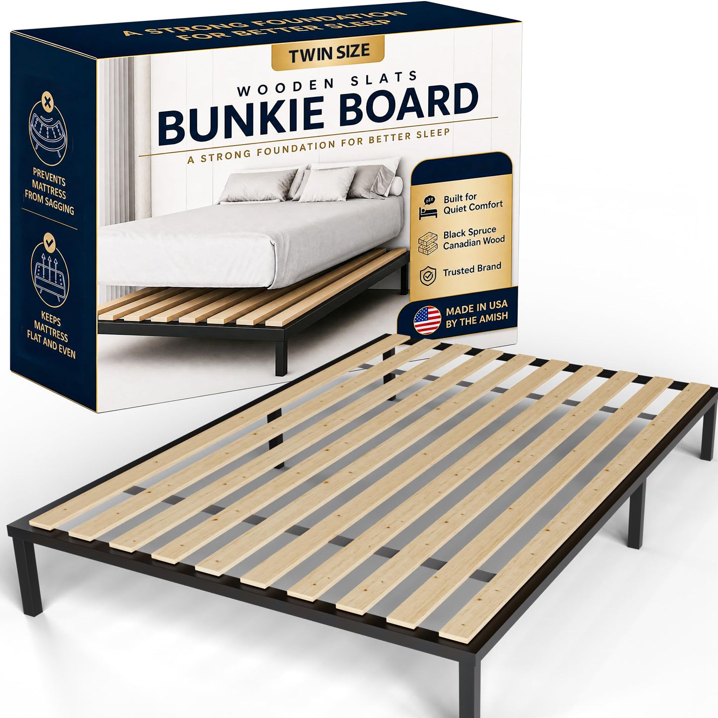 Treaton, 0.68-Inch Vertical Wooden Bunkie Board/Bed Slats, Twin, Beige
