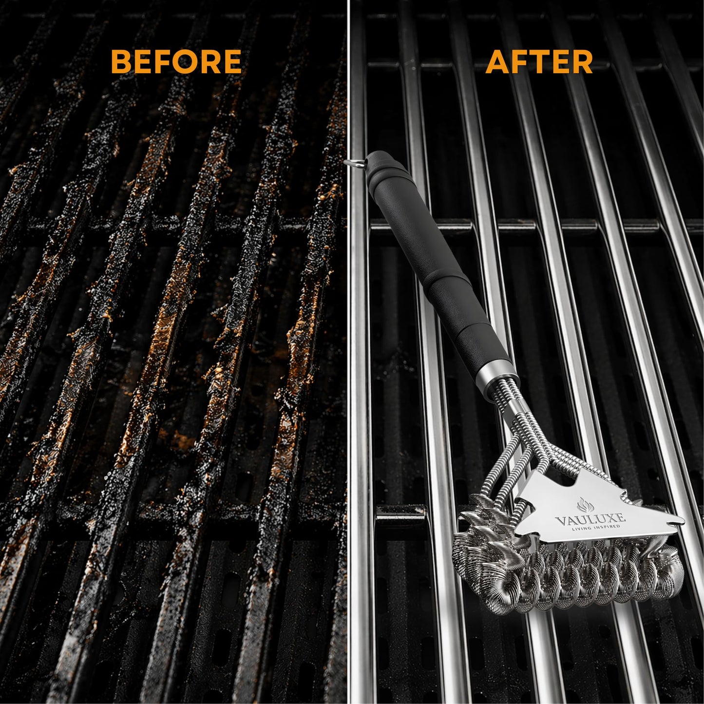 18" Bristle Free Grill Brush and Scraper – BBQ Grill Cleaner Brush with Safe Spiral Spring Head & Stainless Steel Scraper Tool – for Gas, Charcoal, Porcelain and Weber Grill Accessories