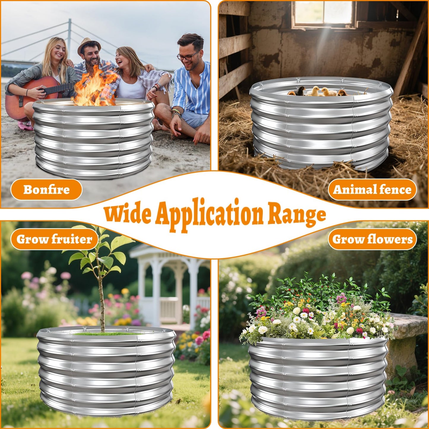 VAMFUTRE Metal Fire Pit Ring/Bonfire Fire Ring- 32 Inches Diameter, 0.8 MM Thick,1.5 ft High, Durable and Stylish for Outdoor Fire Pits,Patios and Camping (Silver, 2.7X2.7X1.5 ft)