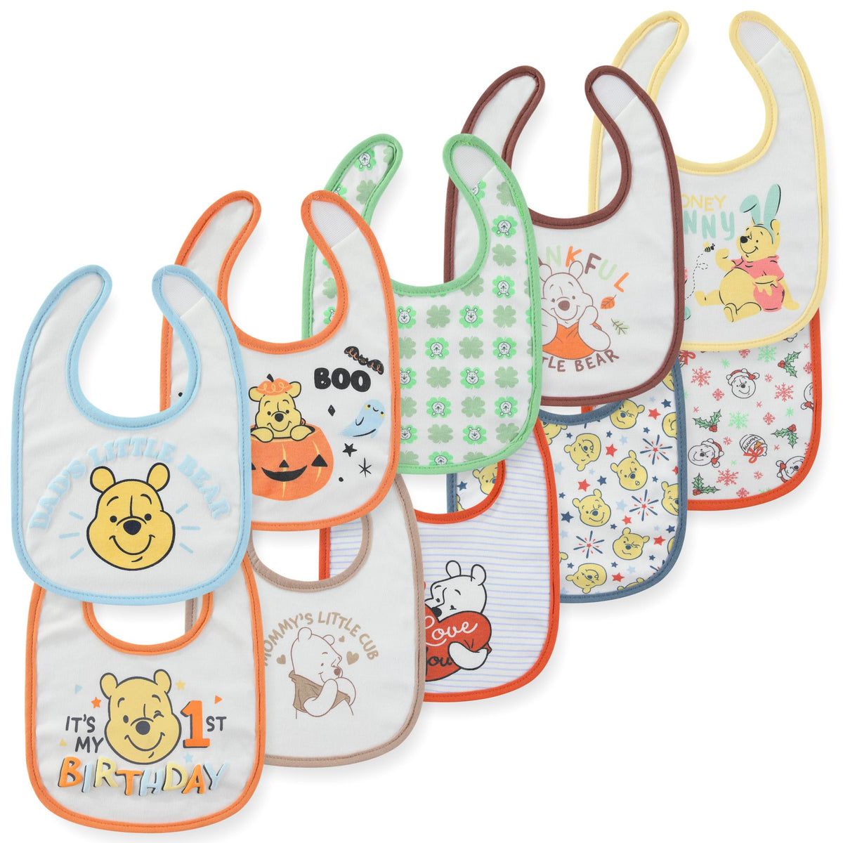 Disney Toy Story Minnie Pooh 10 Pack Milestone Baby Bibs Soft Absorbent Drool Bibs for Teething Feeding Newborn Essentials