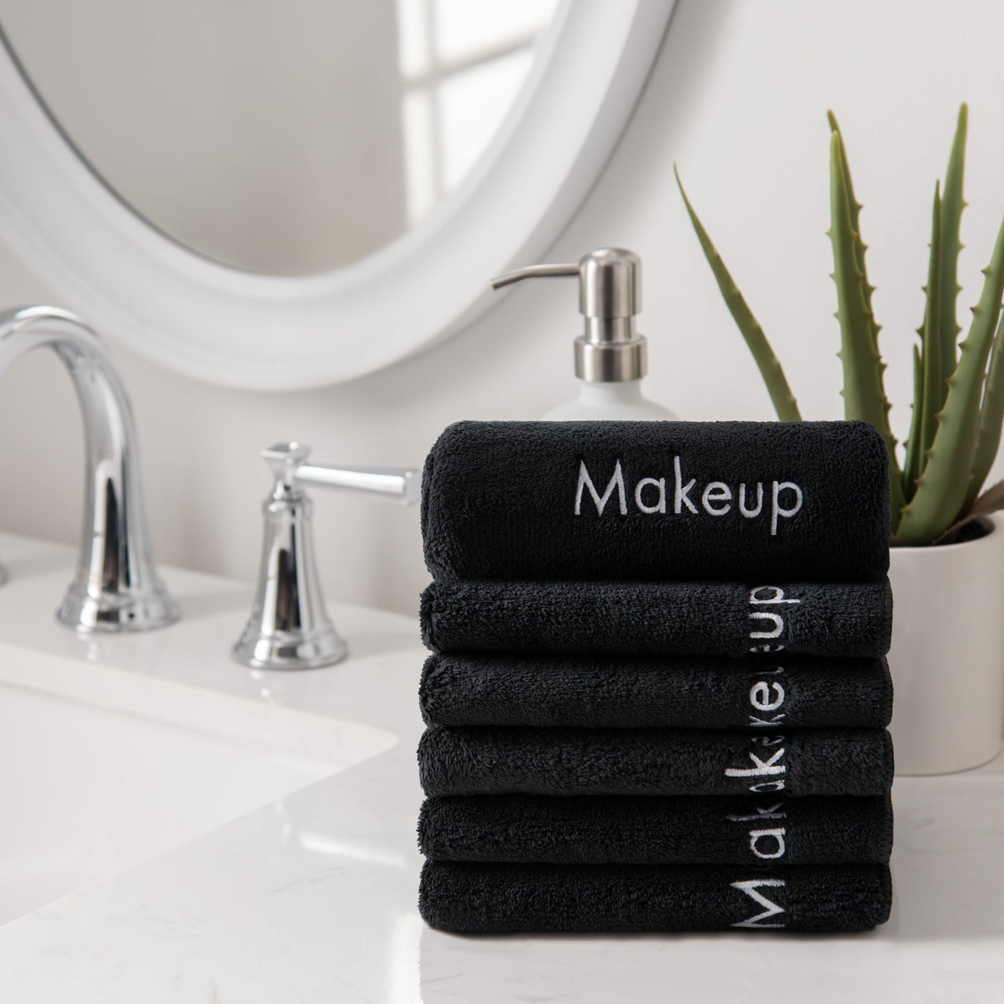 Arkwright Makeup Remover Fingertip Towels 6 Pack - Microfiber Coral Fleece Face Towels, Ultra Soft Reusable Washcloths, Gentle Facial Cleansing for Waterproof Makeup, 11 x 17, Black