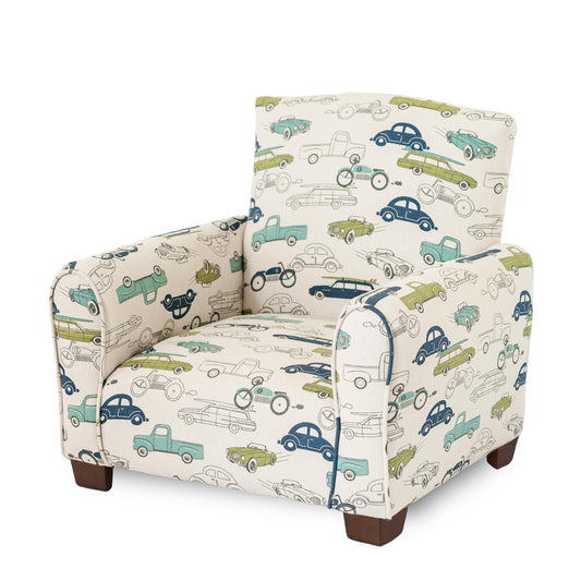 The Rose Hill Company Kid Rocking Chair for Toddlers, Child Chair for Little Kids, Upholstered Toddler Armchair for Children, Comfy and Cute Little Kid Chairs (Legs, Cars & Trucks Print)