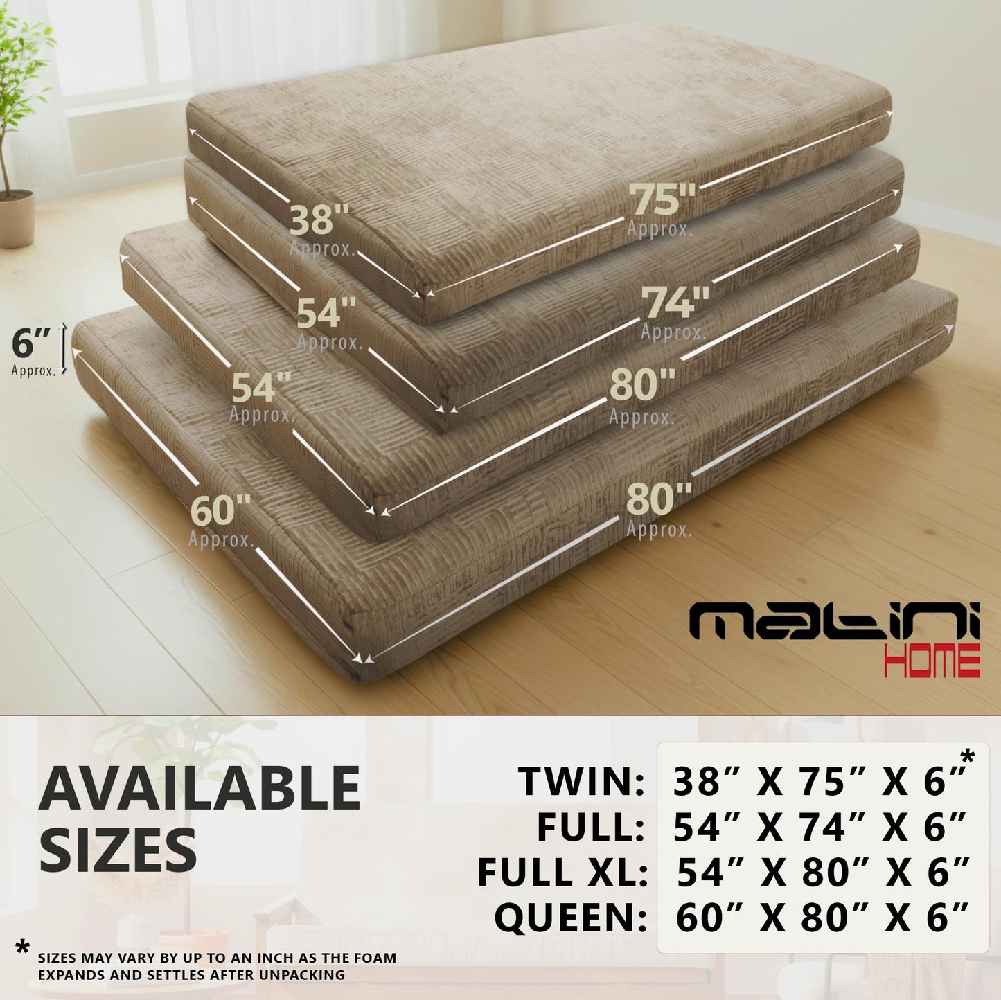 Matini Home Memory Foam Futon Mattress, Foldout Couch Futon Mattress - 54x80 Full XL (Driftwood) - Comfortable and Heavy Duty Sofa Bed, Thick Corded Cushion for All (Frame NOT Included)